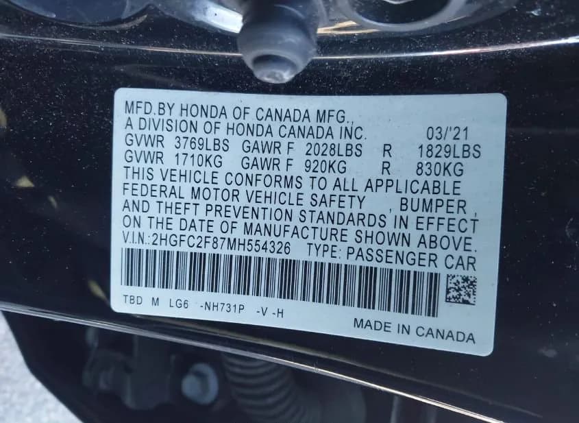 2021 HONDA Civic Used VIN 2HGFC2F87MH554326 – photo 16 2021 HONDA Civic Used VIN 2HGFC2F87MH554326 – photo 16
