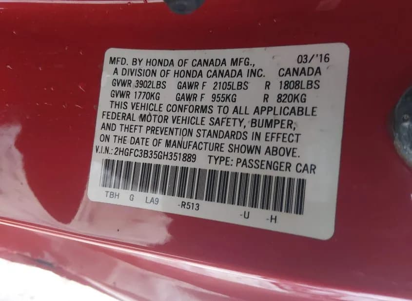 2016 HONDA Civic Used VIN 2HGFC3B35GH351889 – undercarriage 2016 HONDA Civic Used VIN 2HGFC3B35GH351889 – undercarriage
