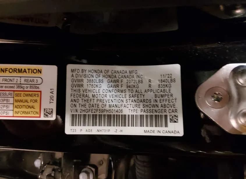 2023 HONDA Civic Used VIN 2HGFE2F59PH501406 – exterior detail 2023 HONDA Civic Used VIN 2HGFE2F59PH501406 – exterior detail