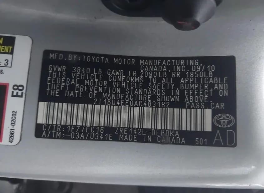 2010 TOYOTA Corolla Used VIN 2T1BU4EE0AC483182 – exterior detail 2010 TOYOTA Corolla Used VIN 2T1BU4EE0AC483182 – exterior detail