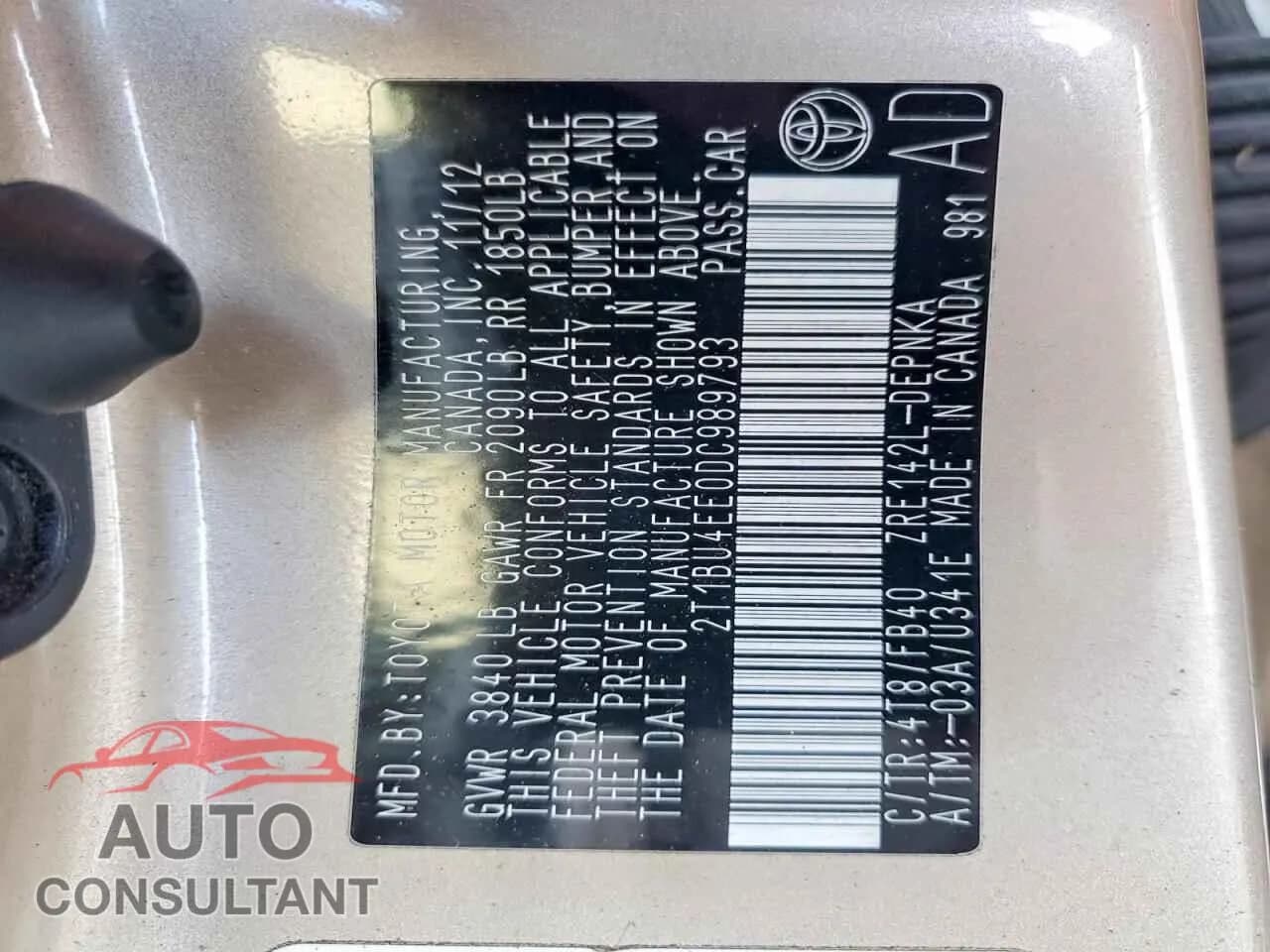 2013 TOYOTA COROLLA Damaged VIN 2T1BU4EE0DC989793 – photo 13 2013 TOYOTA COROLLA Damaged VIN 2T1BU4EE0DC989793 – photo 13