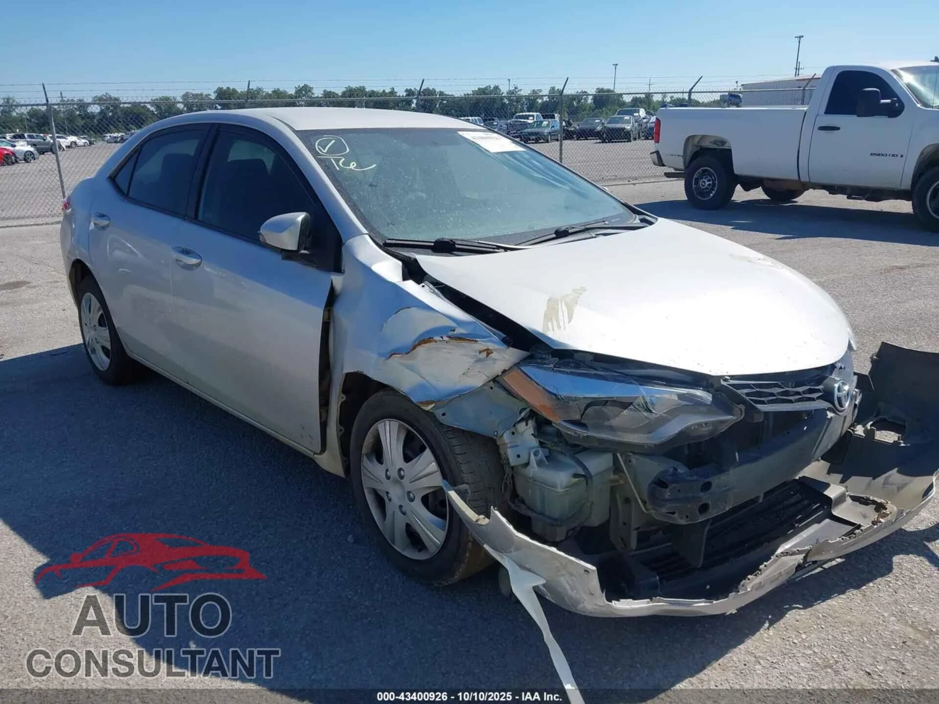 2015 TOYOTA COROLLA Damaged VIN 2T1BURHE0FC253366 – front exterior 2015 TOYOTA COROLLA Damaged VIN 2T1BURHE0FC253366 – front exterior