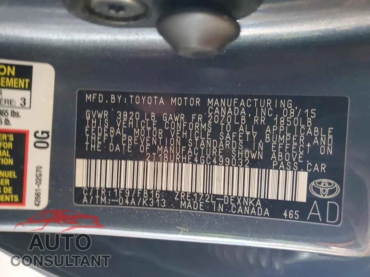 2016 TOYOTA COROLLA Damaged VIN 2T1BURHE4GC499032 – photo 12 2016 TOYOTA COROLLA Damaged VIN 2T1BURHE4GC499032 – photo 12