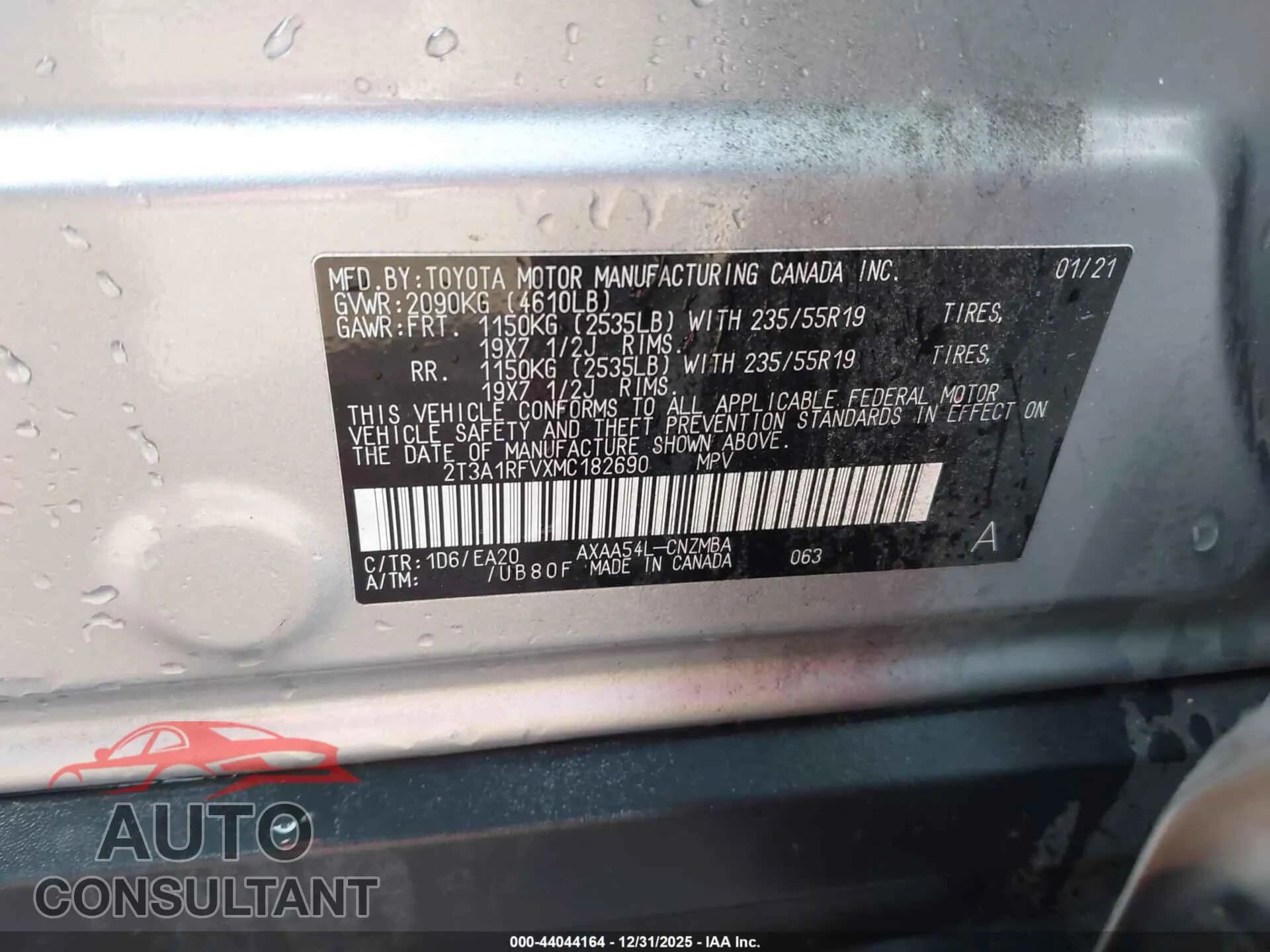 2021 TOYOTA RAV4 Damaged VIN 2T3A1RFVXMC182690 – trunk area 2021 TOYOTA RAV4 Damaged VIN 2T3A1RFVXMC182690 – trunk area