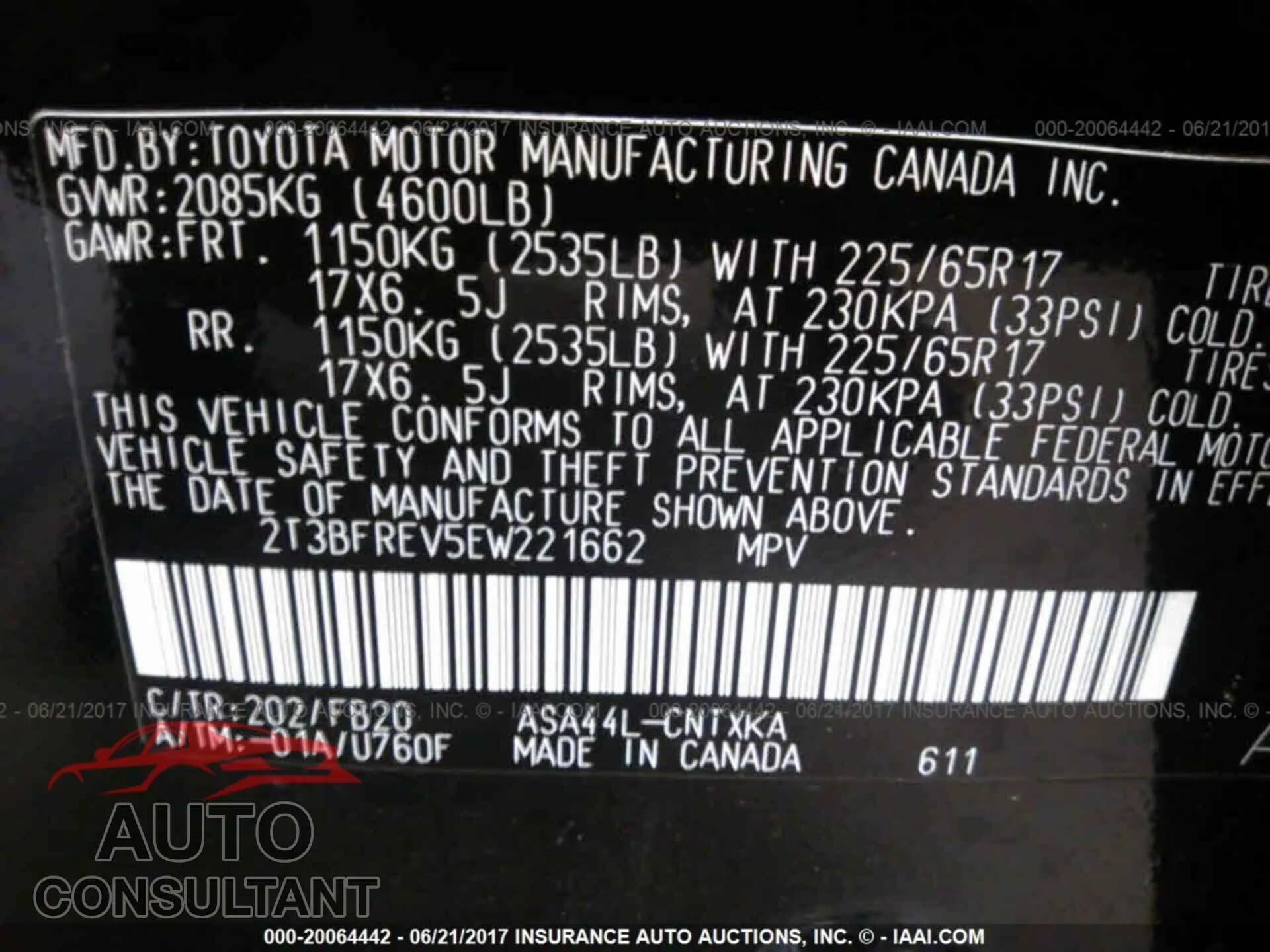 2014 Toyota Rav4 Used VIN 2T3BFREV5EW221662 – trunk area 2014 Toyota Rav4 Used VIN 2T3BFREV5EW221662 – trunk area