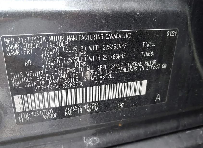 2024 TOYOTA RAV4 Used VIN 2T3H1RFV5RC265580 – dashboard 2024 TOYOTA RAV4 Used VIN 2T3H1RFV5RC265580 – dashboard