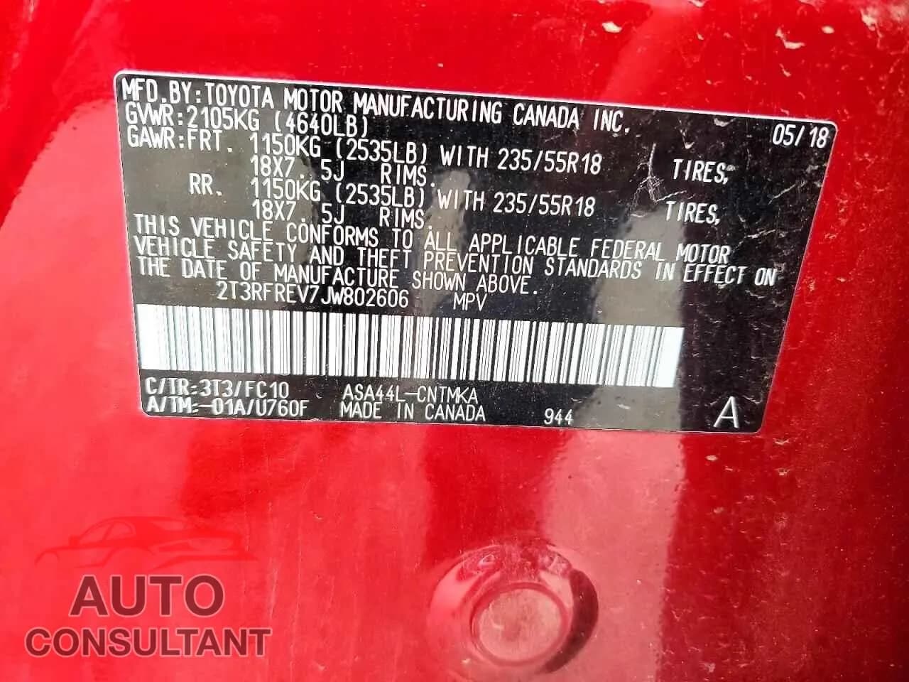 2018 TOYOTA RAV4 Damaged VIN 2T3RFREV7JW802606 – photo 13 2018 TOYOTA RAV4 Damaged VIN 2T3RFREV7JW802606 – photo 13