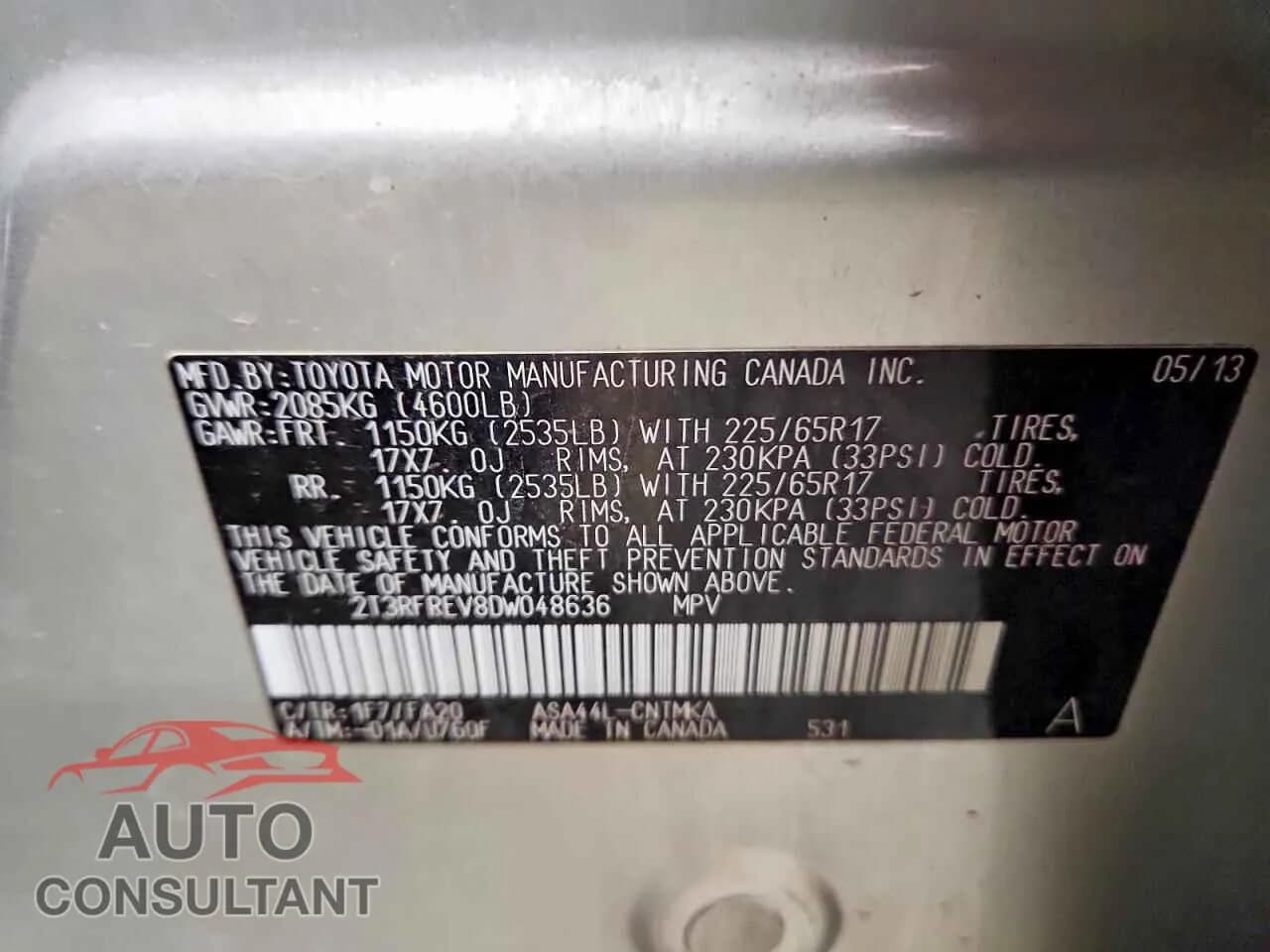 2013 TOYOTA RAV4 Damaged VIN 2T3RFREV8DW048636 – photo 13 2013 TOYOTA RAV4 Damaged VIN 2T3RFREV8DW048636 – photo 13