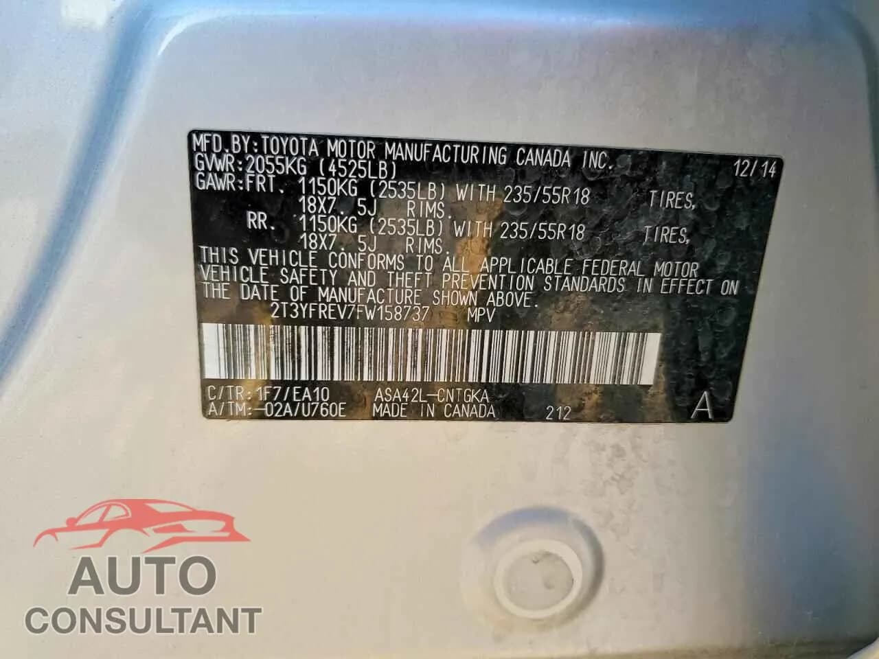 2015 TOYOTA RAV4 Damaged VIN 2T3YFREV7FW158737 – photo 14 2015 TOYOTA RAV4 Damaged VIN 2T3YFREV7FW158737 – photo 14