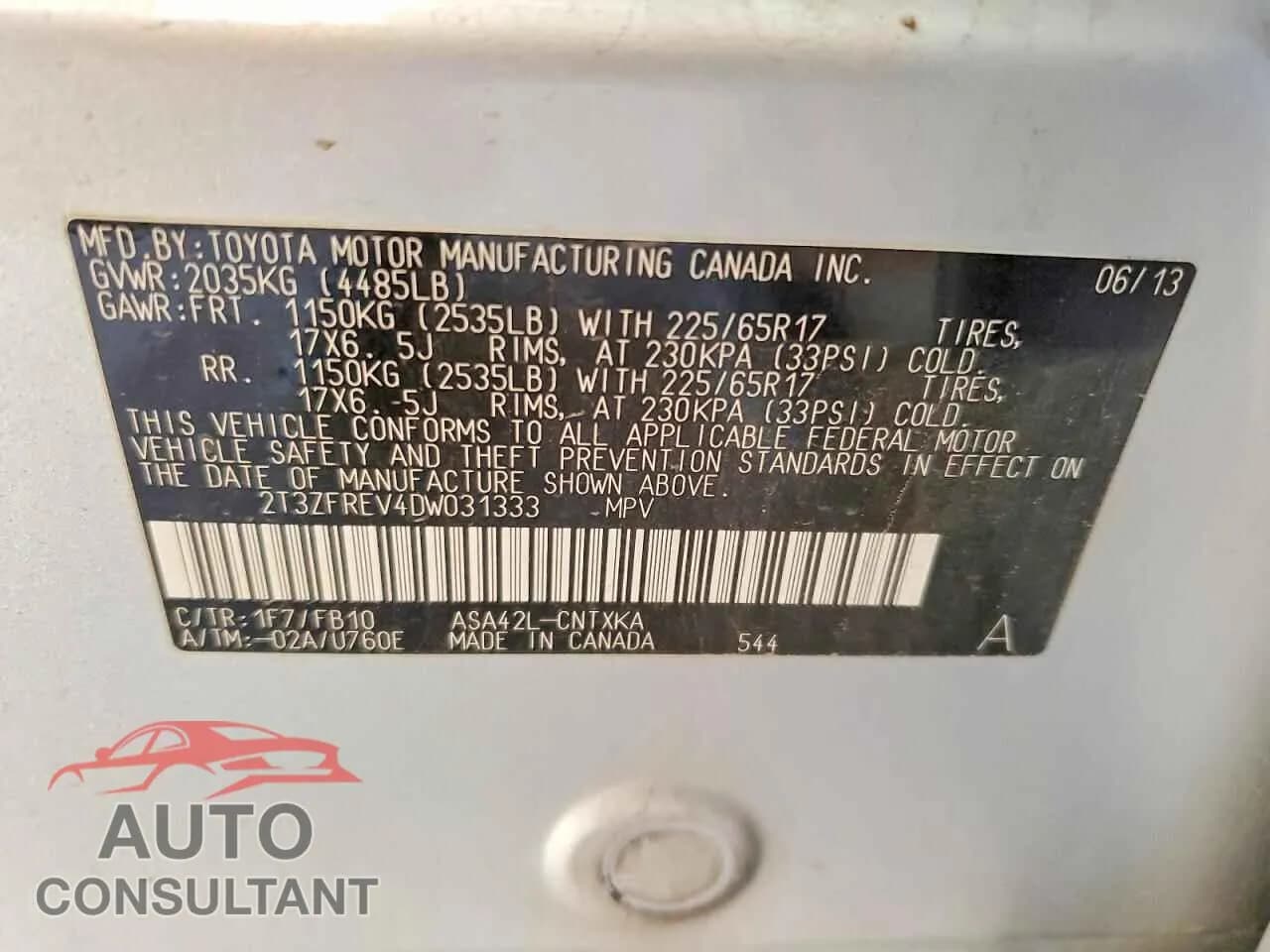 2013 TOYOTA RAV4 Damaged VIN 2T3ZFREV4DW031333 – photo 14 2013 TOYOTA RAV4 Damaged VIN 2T3ZFREV4DW031333 – photo 14