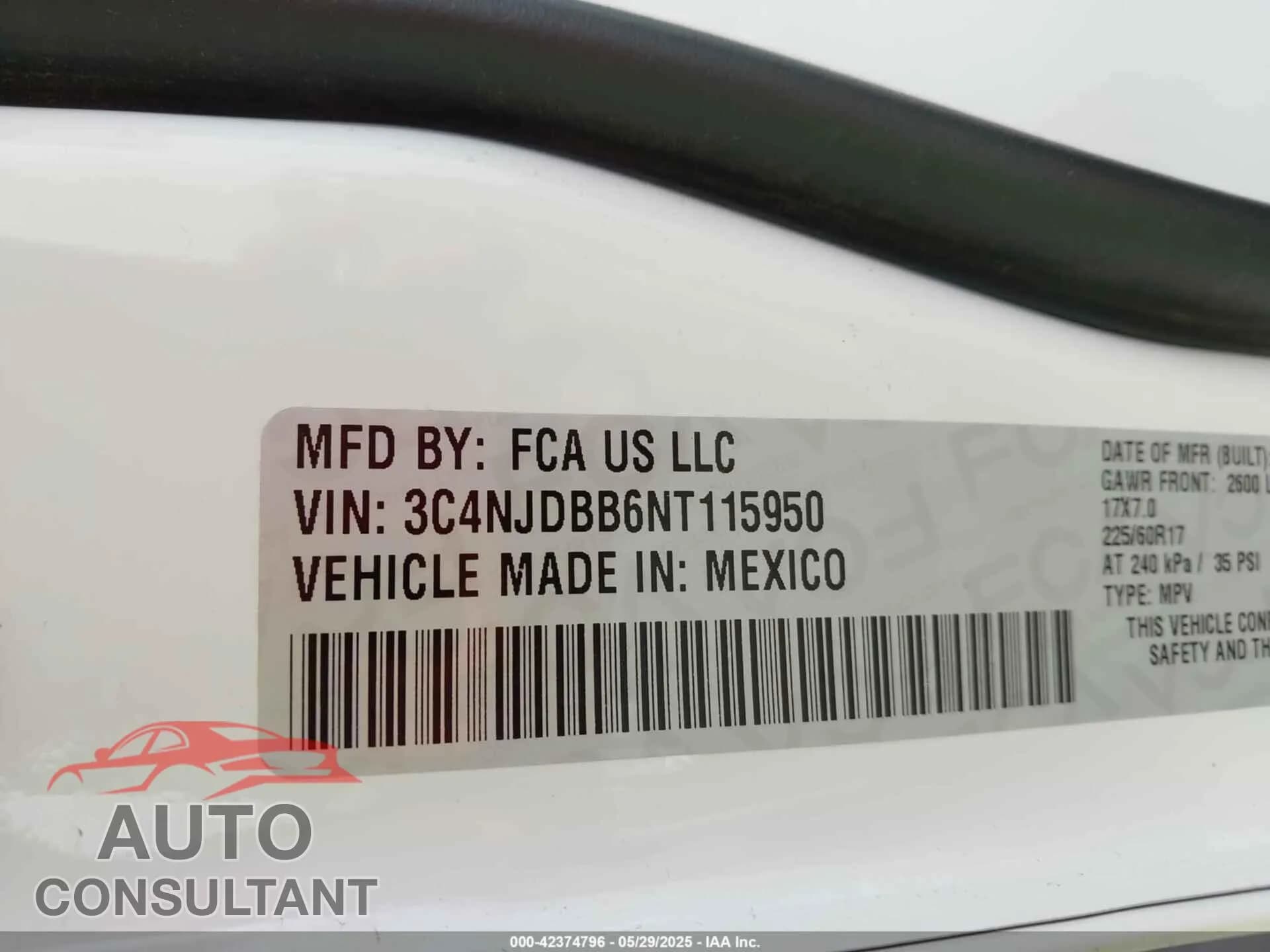 2022 JEEP COMPASS Damaged VIN 3C4NJDBB6NT115950 – trunk area 2022 JEEP COMPASS Damaged VIN 3C4NJDBB6NT115950 – trunk area
