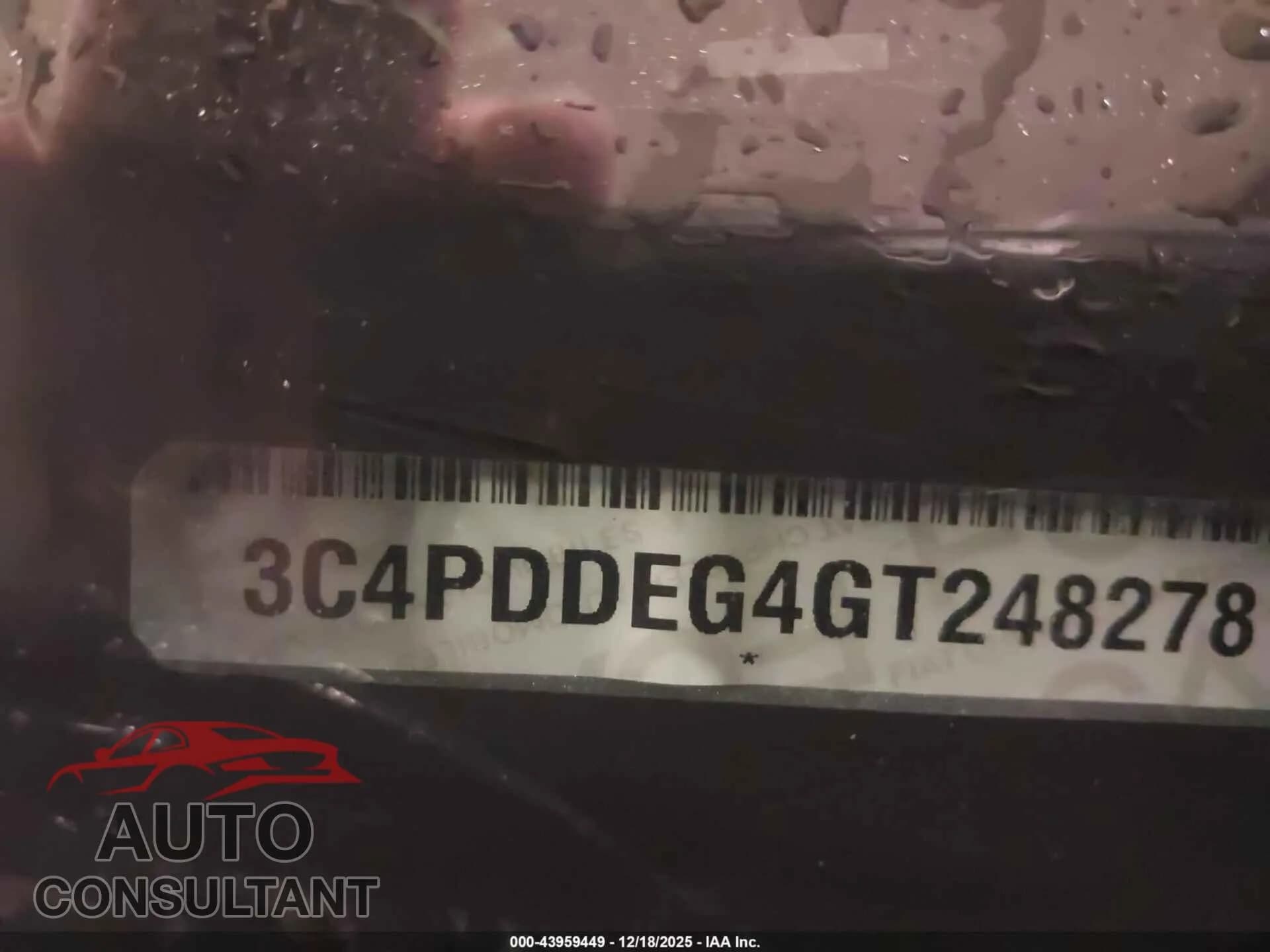2016 DODGE JOURNEY Damaged VIN 3C4PDDEG4GT248278 – trunk area 2016 DODGE JOURNEY Damaged VIN 3C4PDDEG4GT248278 – trunk area