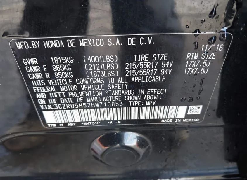 2017 HONDA HR-V Used VIN 3CZRU5H52HM710853 – interior seats 2017 HONDA HR-V Used VIN 3CZRU5H52HM710853 – interior seats