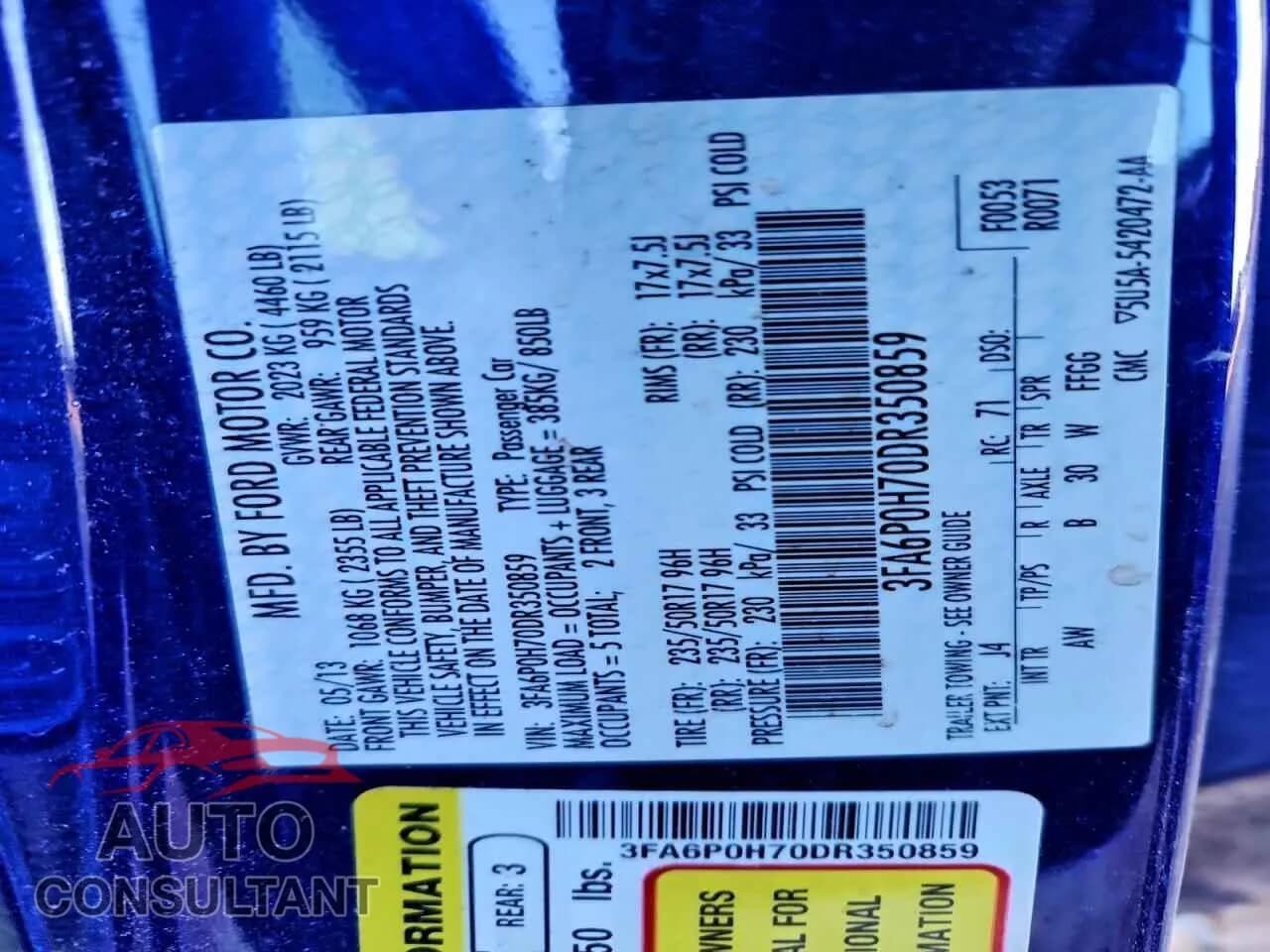 2013 FORD FUSION Damaged VIN 3FA6P0H70DR350859 – photo 12 2013 FORD FUSION Damaged VIN 3FA6P0H70DR350859 – photo 12