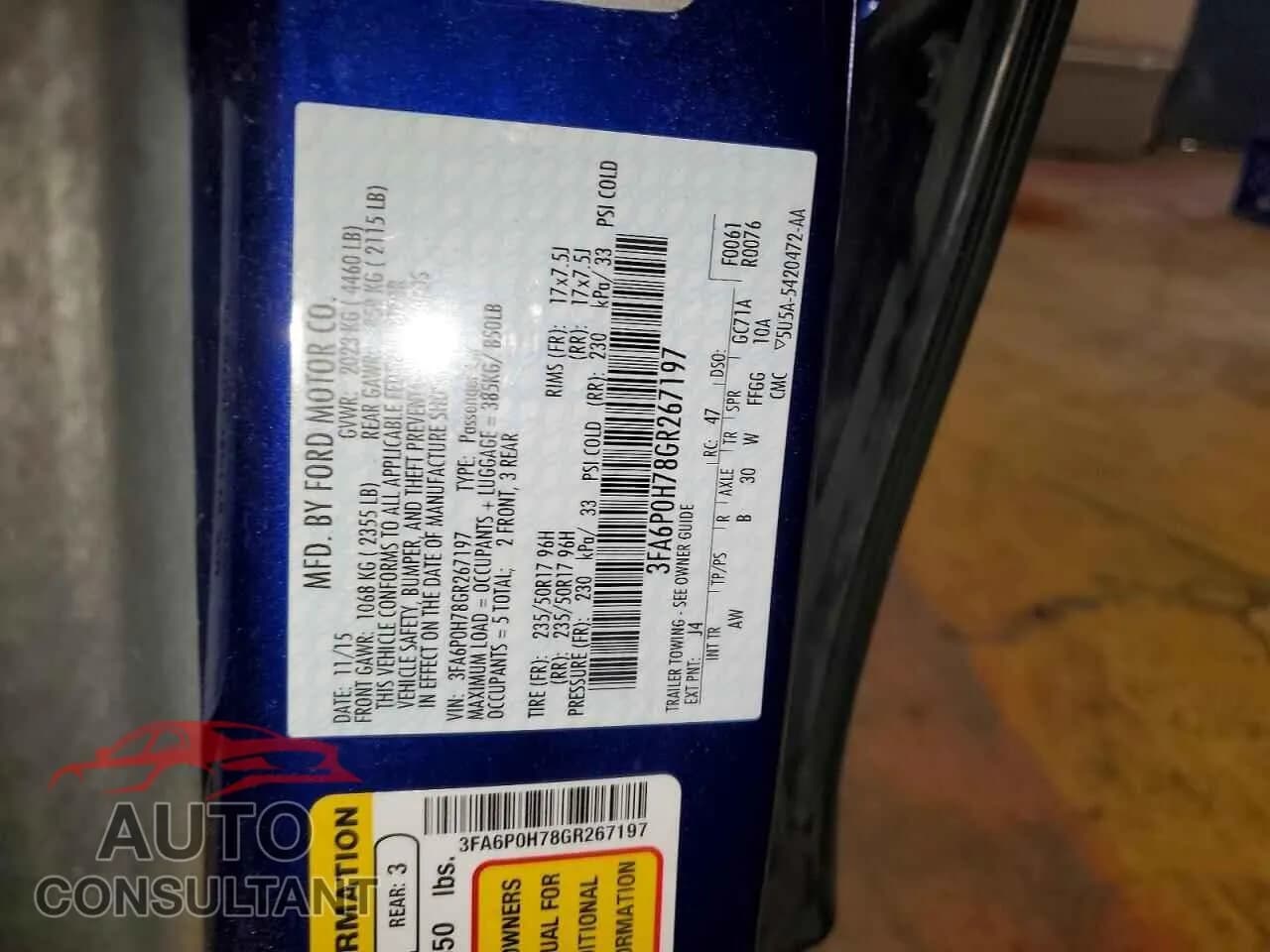 2016 FORD FUSION Damaged VIN 3FA6P0H78GR267197 – photo 12 2016 FORD FUSION Damaged VIN 3FA6P0H78GR267197 – photo 12