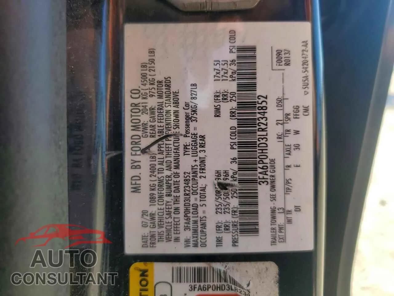 2020 FORD FUSION Damaged VIN 3FA6P0HD3LR234852 – photo 12 2020 FORD FUSION Damaged VIN 3FA6P0HD3LR234852 – photo 12