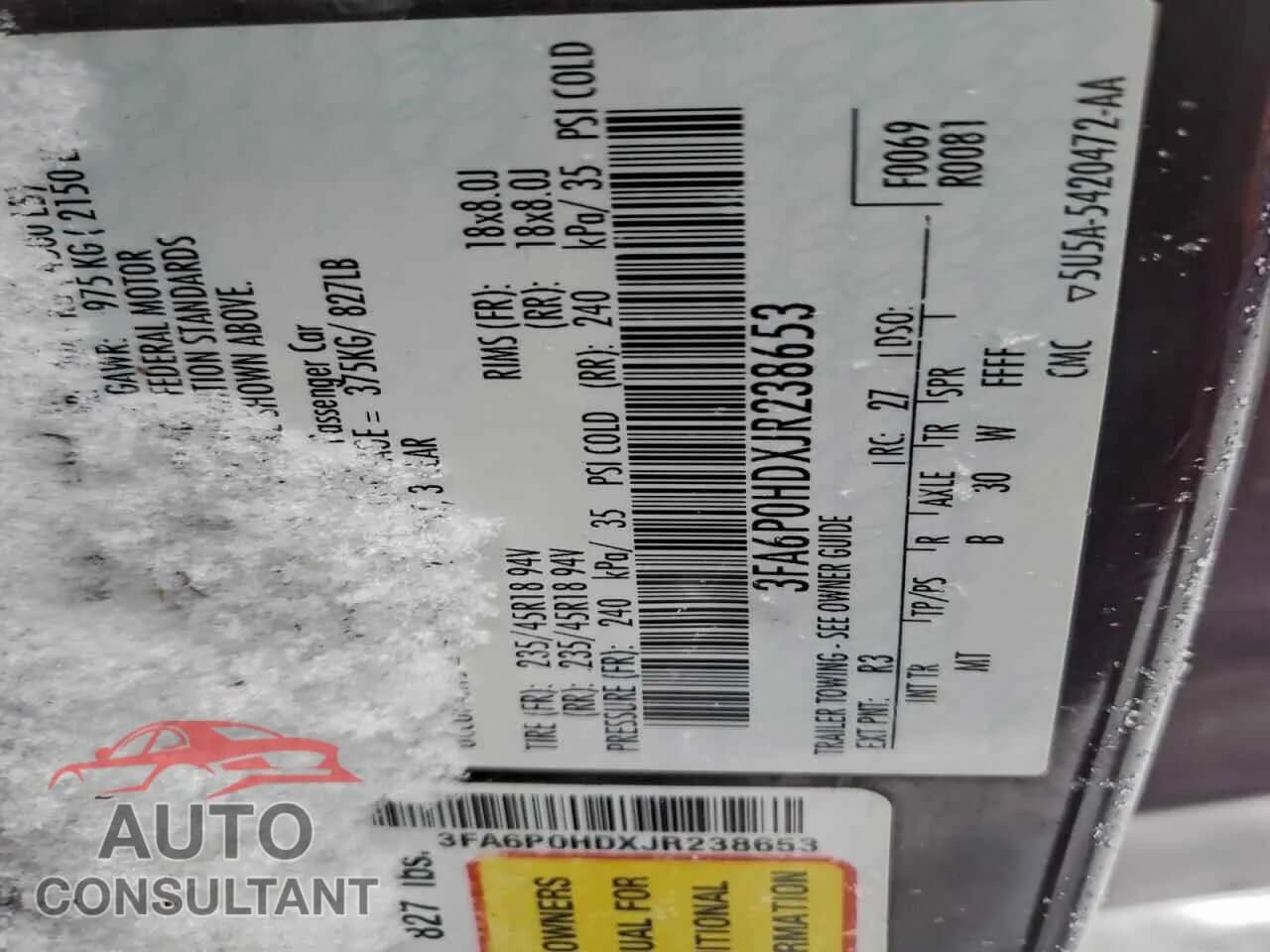 2018 FORD FUSION Damaged VIN 3FA6P0HDXJR238653 – photo 12 2018 FORD FUSION Damaged VIN 3FA6P0HDXJR238653 – photo 12