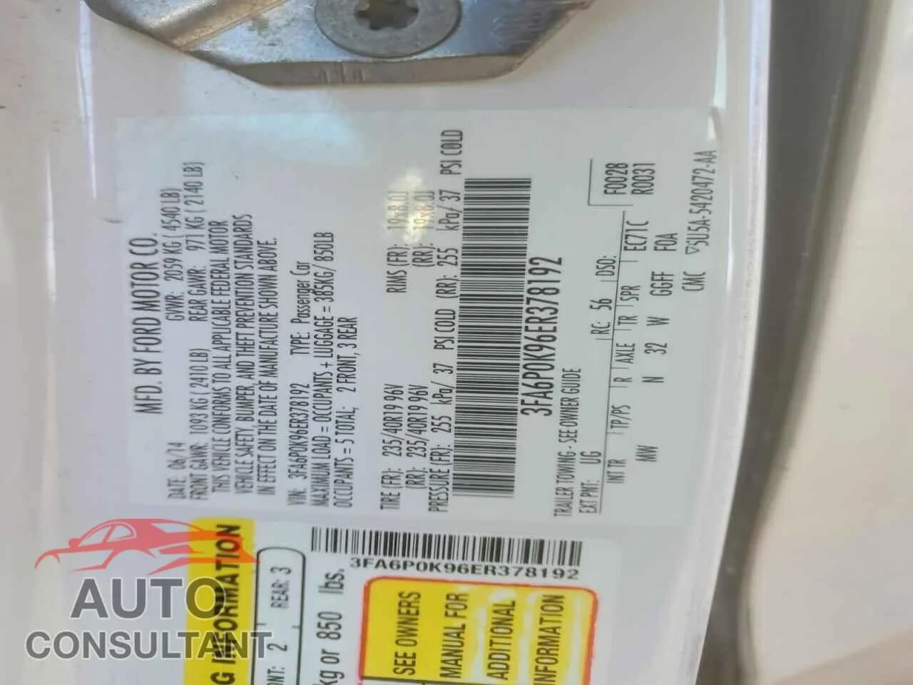 2014 FORD FUSION Damaged VIN 3FA6P0K96ER378192 – photo 12 2014 FORD FUSION Damaged VIN 3FA6P0K96ER378192 – photo 12