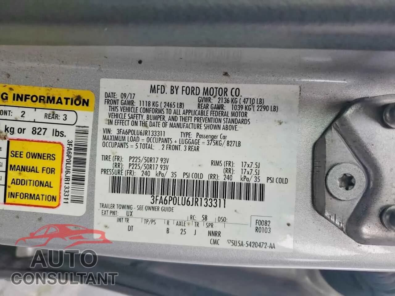 2018 FORD FUSION Damaged VIN 3FA6P0LU6JR133311 – photo 12 2018 FORD FUSION Damaged VIN 3FA6P0LU6JR133311 – photo 12