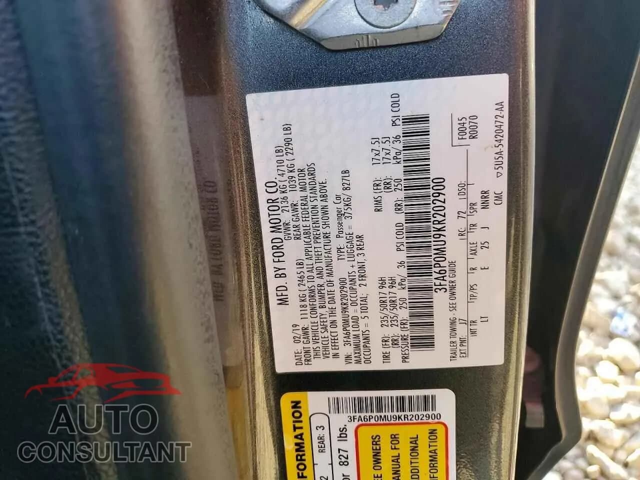 2019 FORD FUSION Damaged VIN 3FA6P0MU9KR202900 – photo 13 2019 FORD FUSION Damaged VIN 3FA6P0MU9KR202900 – photo 13