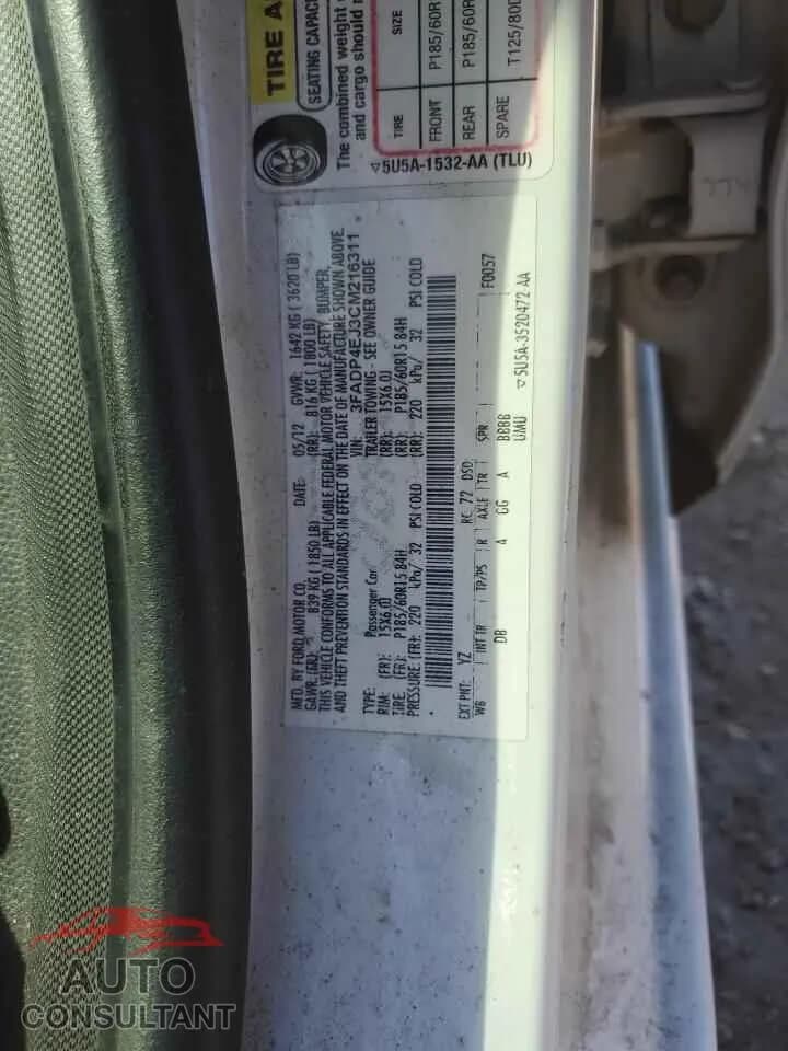 2012 FORD FIESTA Damaged VIN 3FADP4EJ3CM216311 – photo 12 2012 FORD FIESTA Damaged VIN 3FADP4EJ3CM216311 – photo 12