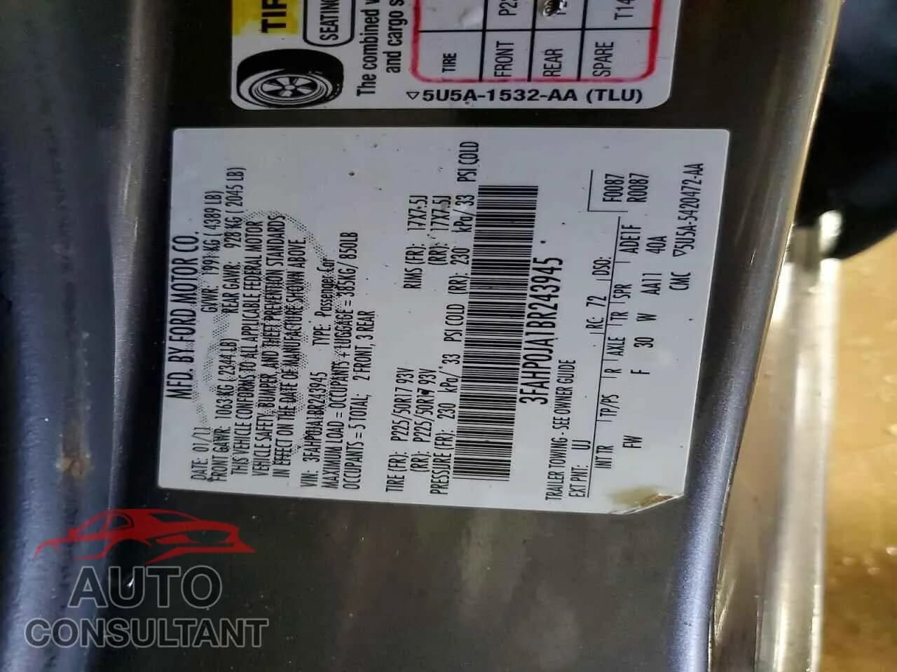 2011 FORD FUSION Damaged VIN 3FAHP0JA1BR243945 – photo 12 2011 FORD FUSION Damaged VIN 3FAHP0JA1BR243945 – photo 12