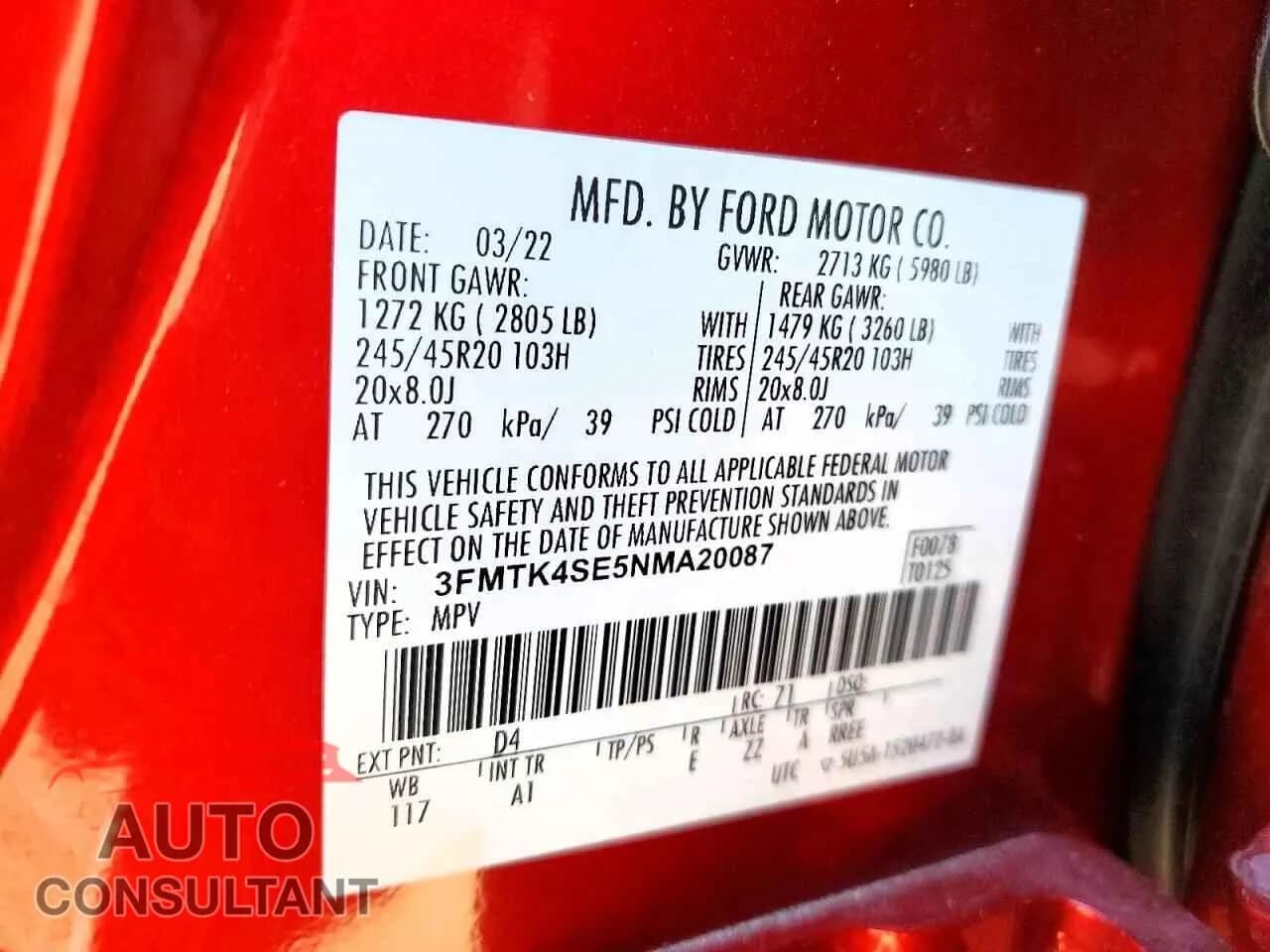 2022 FORD MUSTANG Damaged VIN 3FMTK4SE5NMA20087 – photo 12 2022 FORD MUSTANG Damaged VIN 3FMTK4SE5NMA20087 – photo 12