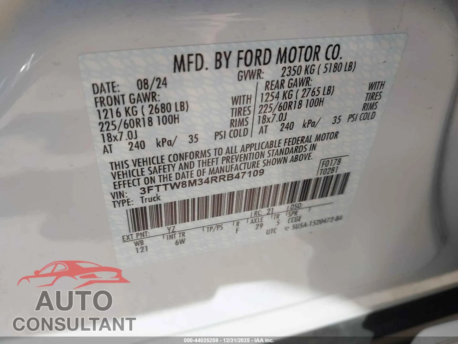 2024 FORD MAVERICK Damaged VIN 3FTTW8M34RRB47109 – trunk area 2024 FORD MAVERICK Damaged VIN 3FTTW8M34RRB47109 – trunk area
