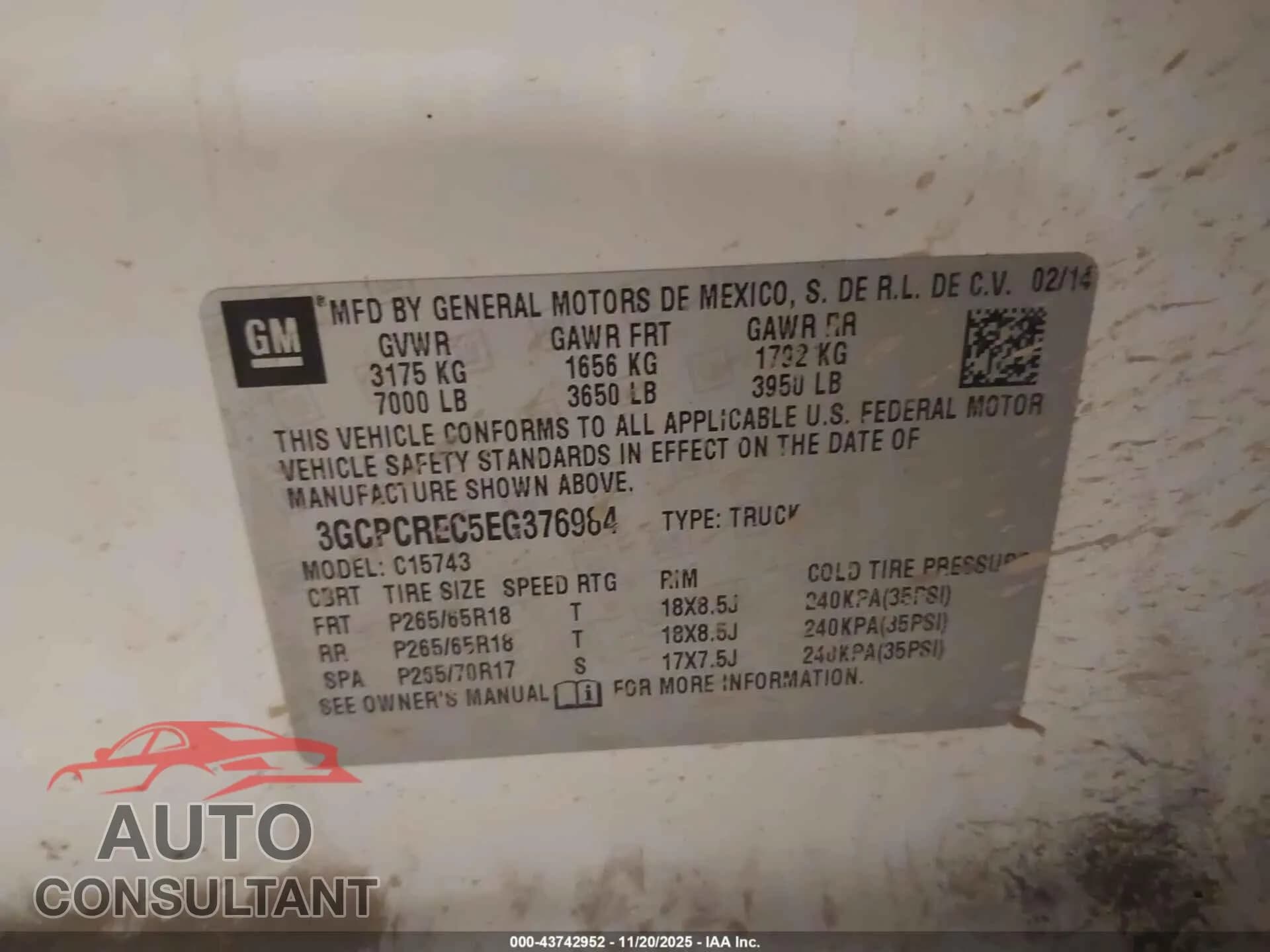 2014 CHEVROLET SILVERADO 1500 Damaged VIN 3GCPCREC5EG376984 – trunk area 2014 CHEVROLET SILVERADO 1500 Damaged VIN 3GCPCREC5EG376984 – trunk area