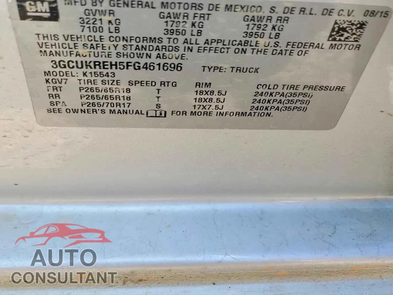 2015 CHEVROLET ALL Models Damaged VIN 3GCUKREH5FG461696 – photo 12 2015 CHEVROLET ALL Models Damaged VIN 3GCUKREH5FG461696 – photo 12