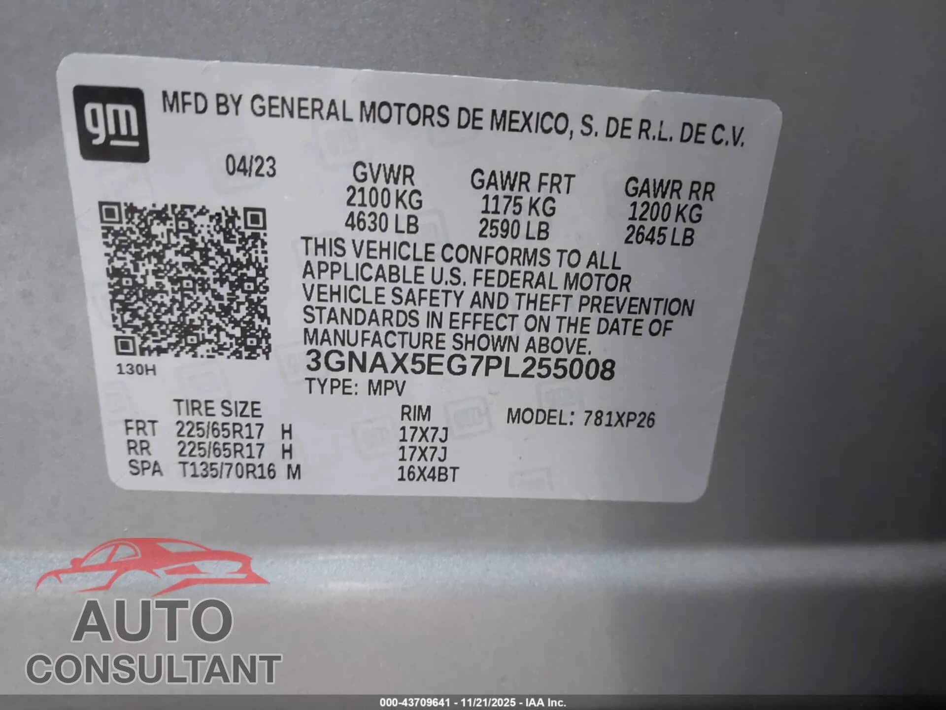 2023 CHEVROLET EQUINOX Damaged VIN 3GNAX5EG7PL255008 – trunk area 2023 CHEVROLET EQUINOX Damaged VIN 3GNAX5EG7PL255008 – trunk area