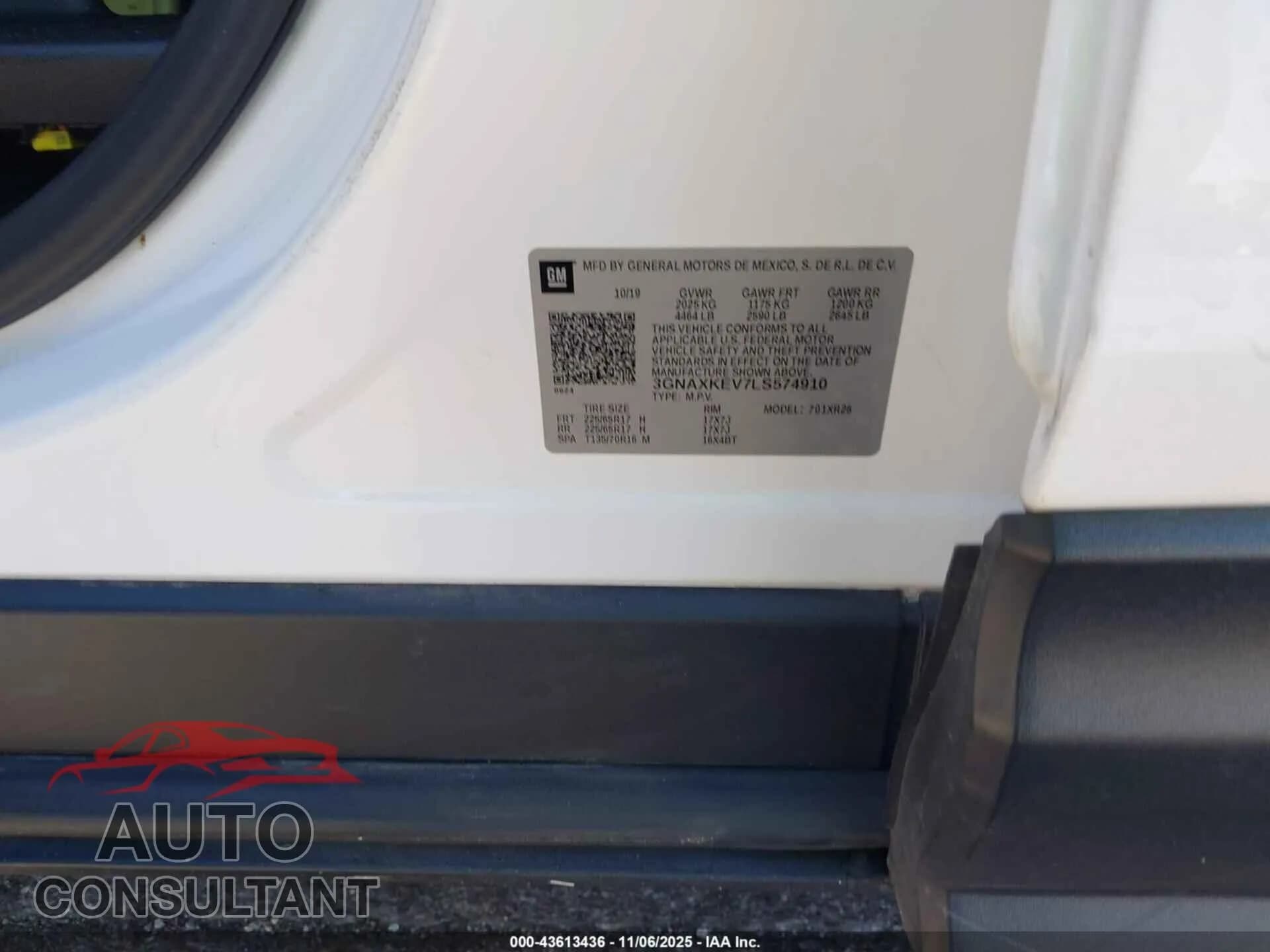 2020 CHEVROLET EQUINOX Damaged VIN 3GNAXKEV7LS574910 – trunk area 2020 CHEVROLET EQUINOX Damaged VIN 3GNAXKEV7LS574910 – trunk area