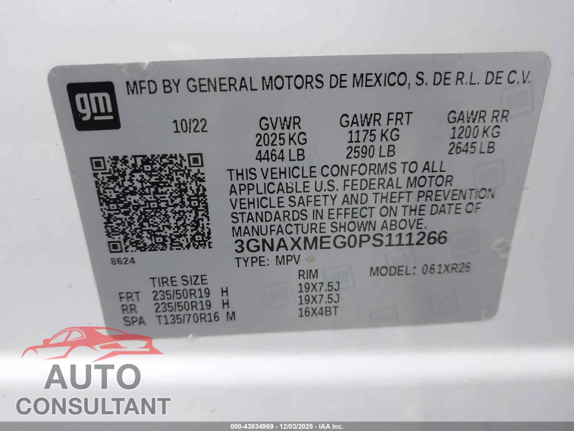 2023 CHEVROLET EQUINOX Damaged VIN 3GNAXMEG0PS111266 – trunk area 2023 CHEVROLET EQUINOX Damaged VIN 3GNAXMEG0PS111266 – trunk area