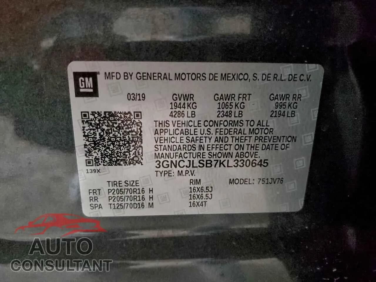 2019 CHEVROLET TRAX Damaged VIN 3GNCJLSB7KL330645 – photo 13 2019 CHEVROLET TRAX Damaged VIN 3GNCJLSB7KL330645 – photo 13