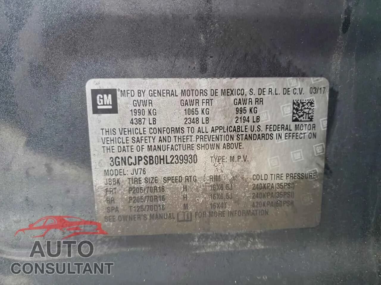 2017 CHEVROLET TRAX Damaged VIN 3GNCJPSB0HL239930 – photo 13 2017 CHEVROLET TRAX Damaged VIN 3GNCJPSB0HL239930 – photo 13