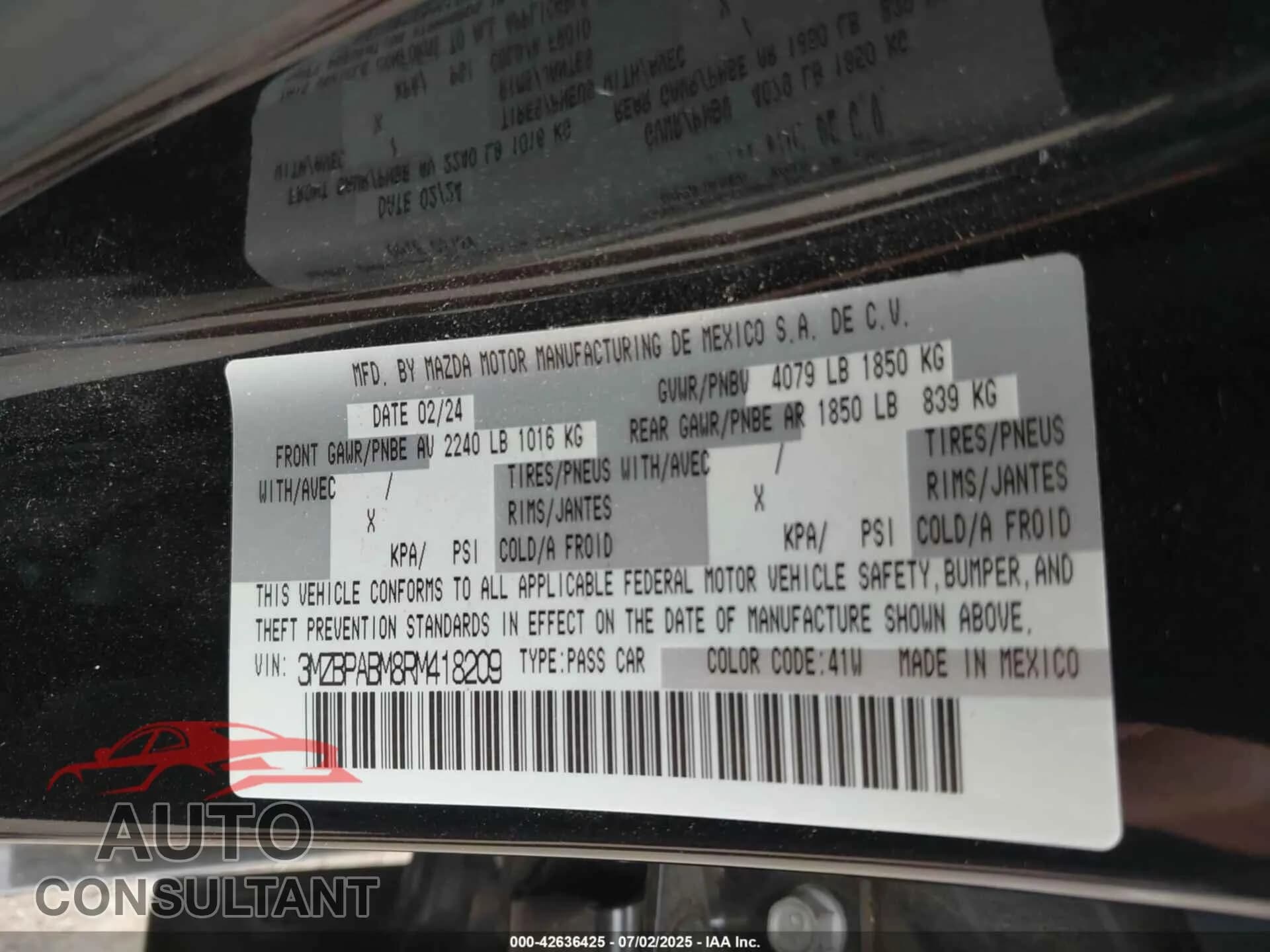2024 MAZDA MAZDA3 Damaged VIN 3MZBPABM8RM418209 – trunk area 2024 MAZDA MAZDA3 Damaged VIN 3MZBPABM8RM418209 – trunk area