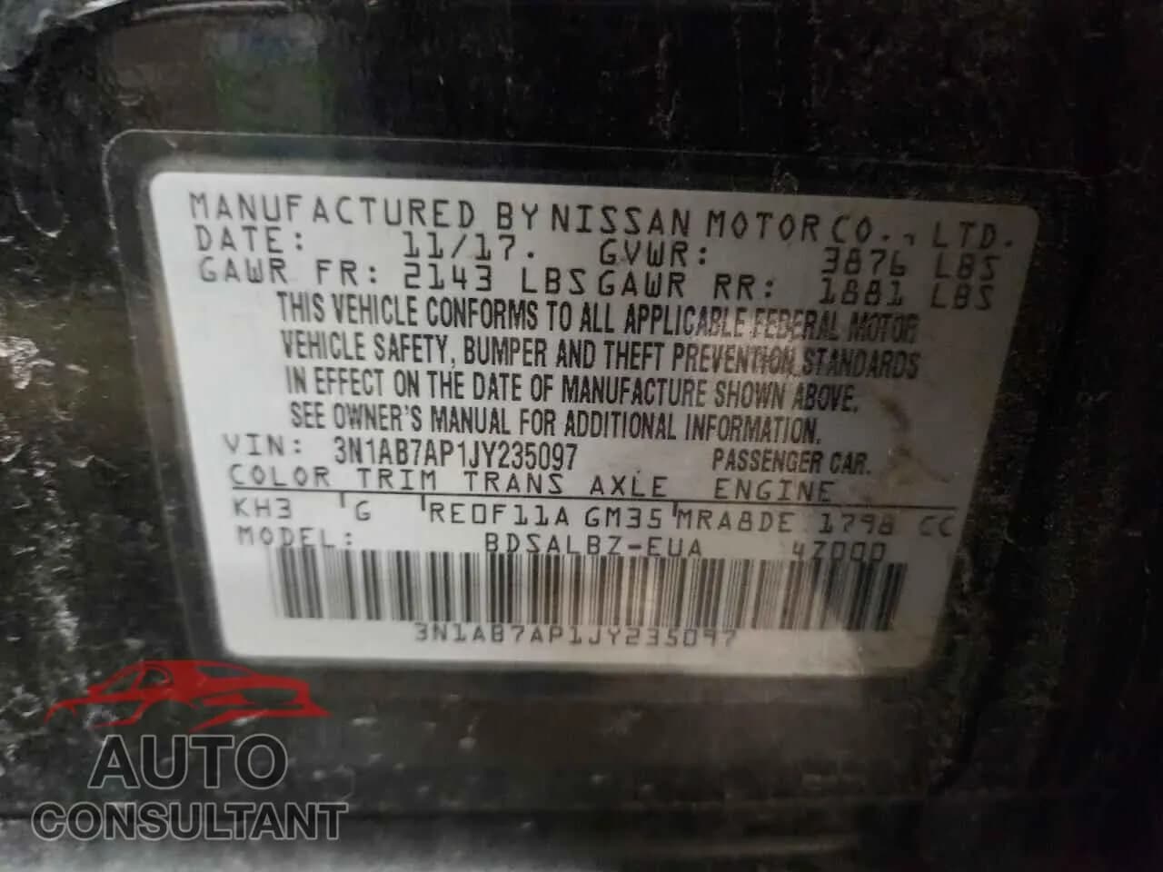 2018 NISSAN SENTRA Damaged VIN 3N1AB7AP1JY235097 – photo 13 2018 NISSAN SENTRA Damaged VIN 3N1AB7AP1JY235097 – photo 13