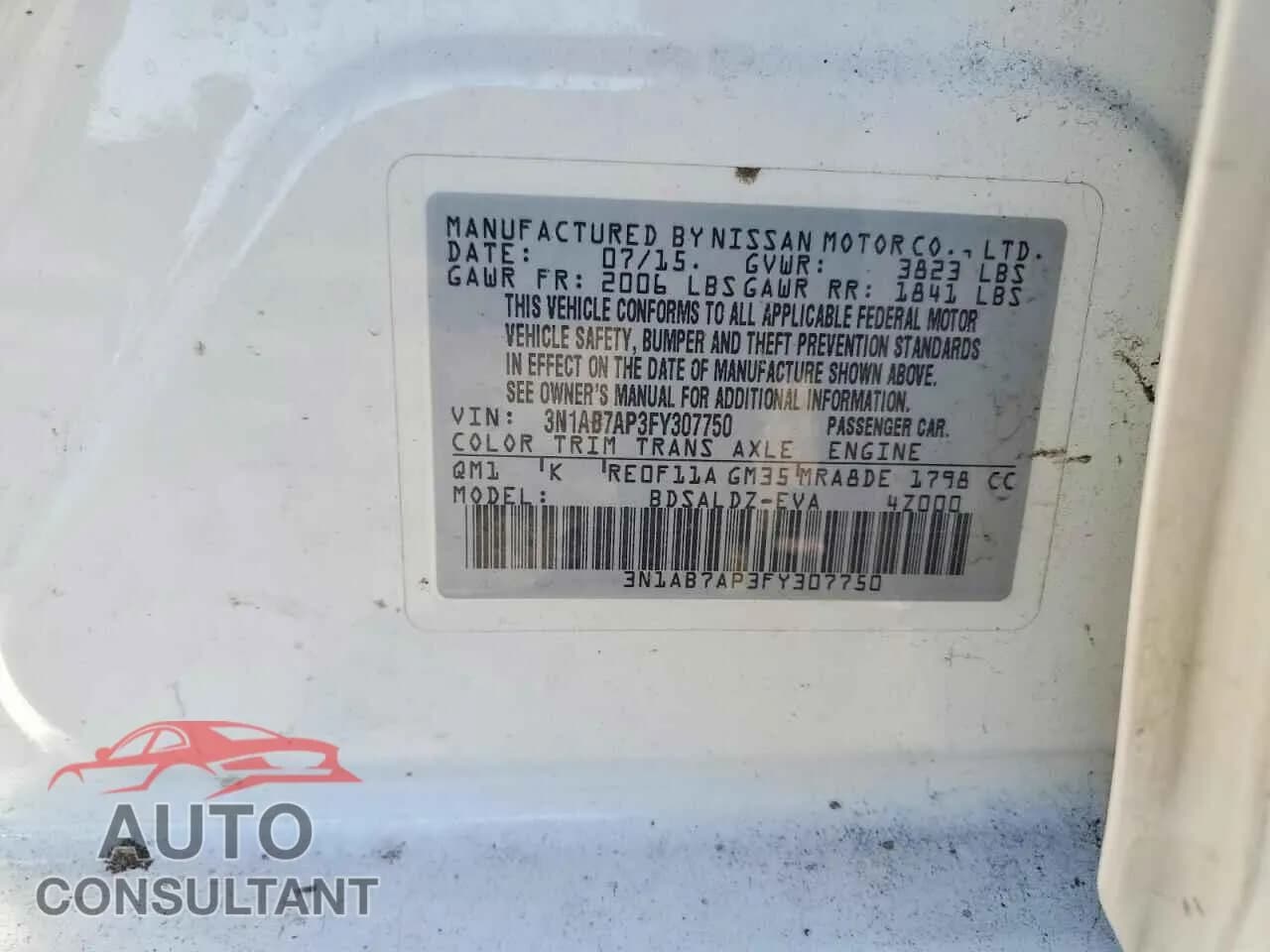 2015 NISSAN SENTRA Damaged VIN 3N1AB7AP3FY307750 – photo 13 2015 NISSAN SENTRA Damaged VIN 3N1AB7AP3FY307750 – photo 13