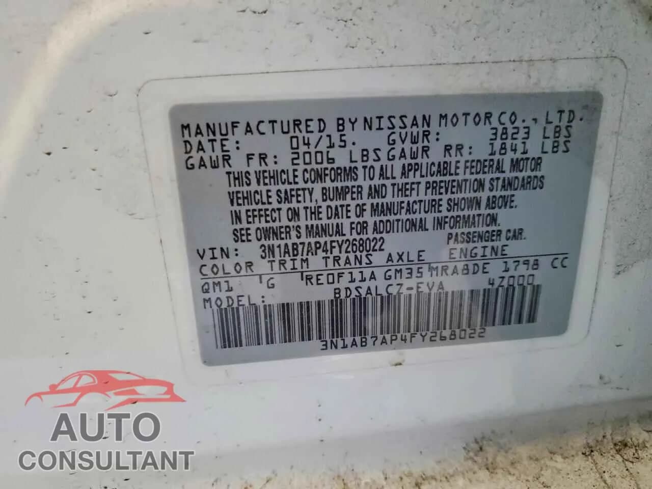 2015 NISSAN SENTRA Damaged VIN 3N1AB7AP4FY268022 – photo 12 2015 NISSAN SENTRA Damaged VIN 3N1AB7AP4FY268022 – photo 12