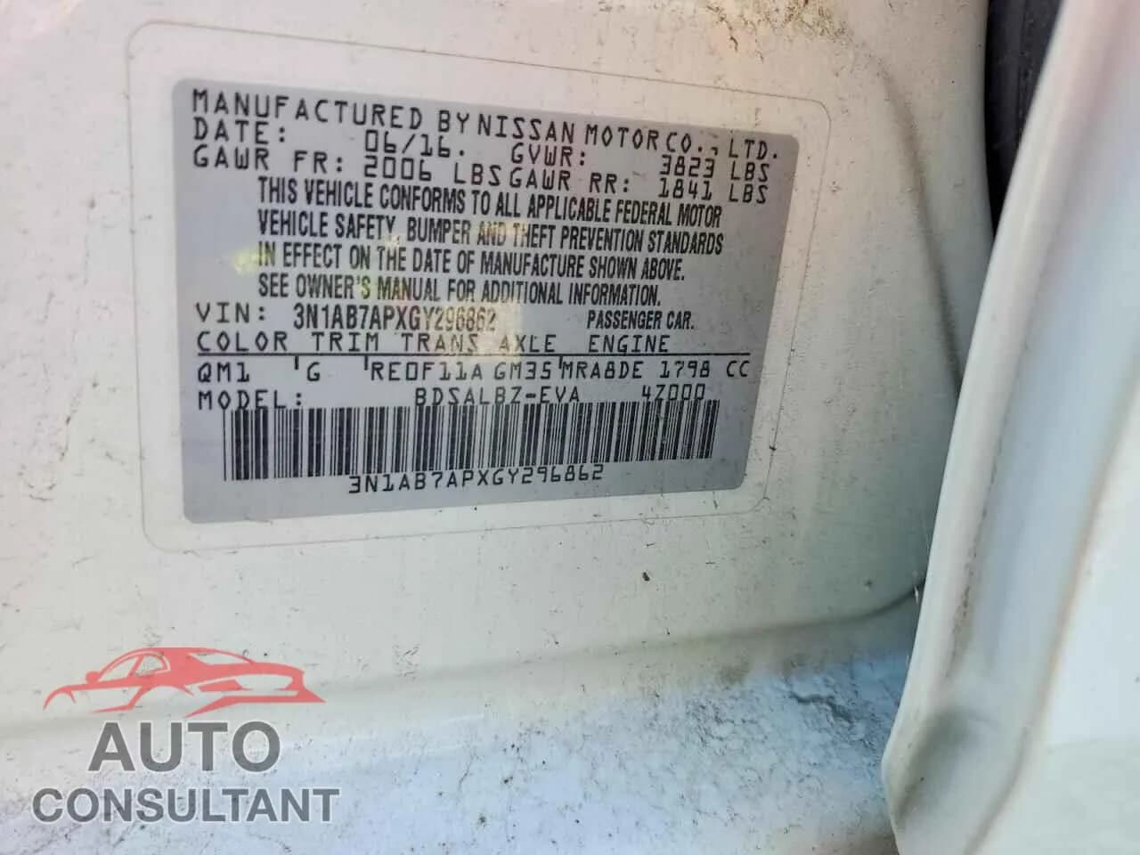 2016 NISSAN SENTRA Damaged VIN 3N1AB7APXGY296862 – photo 13 2016 NISSAN SENTRA Damaged VIN 3N1AB7APXGY296862 – photo 13