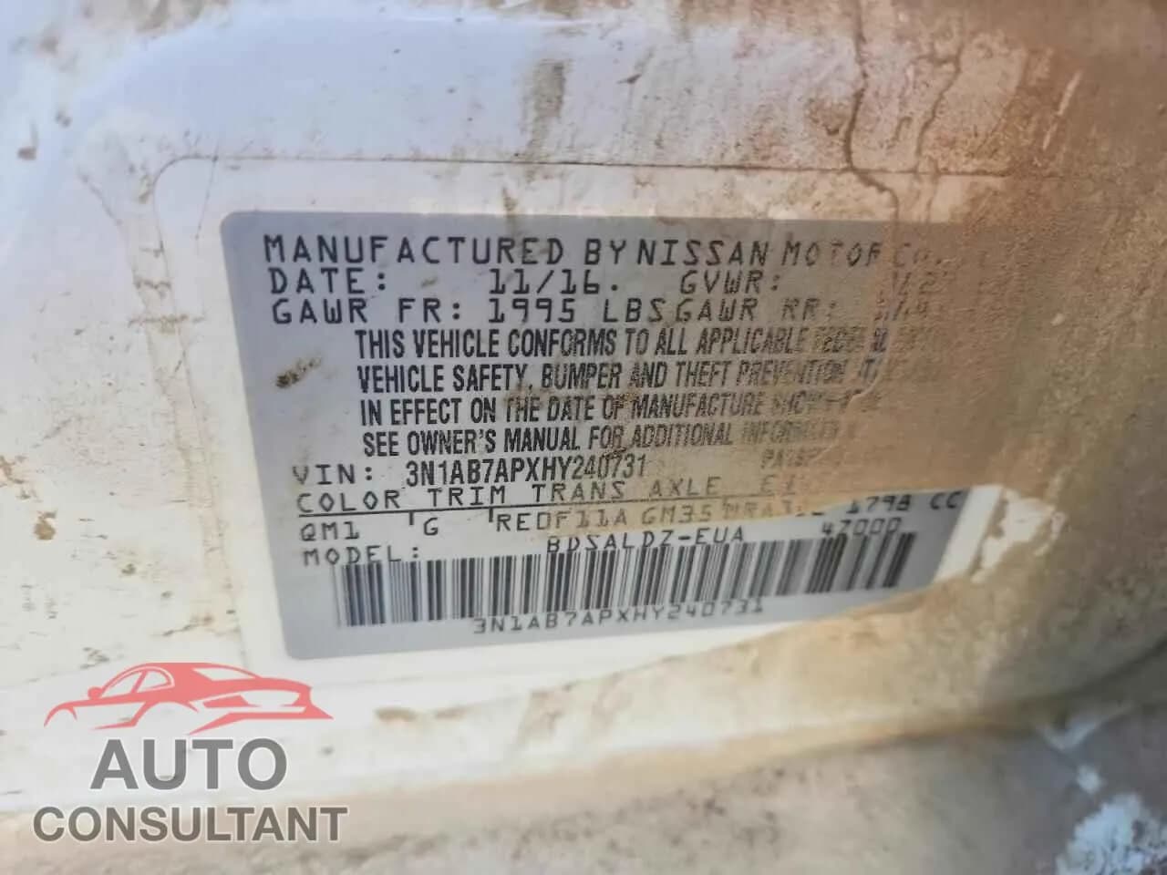 2017 NISSAN SENTRA Damaged VIN 3N1AB7APXHY240731 – photo 13 2017 NISSAN SENTRA Damaged VIN 3N1AB7APXHY240731 – photo 13