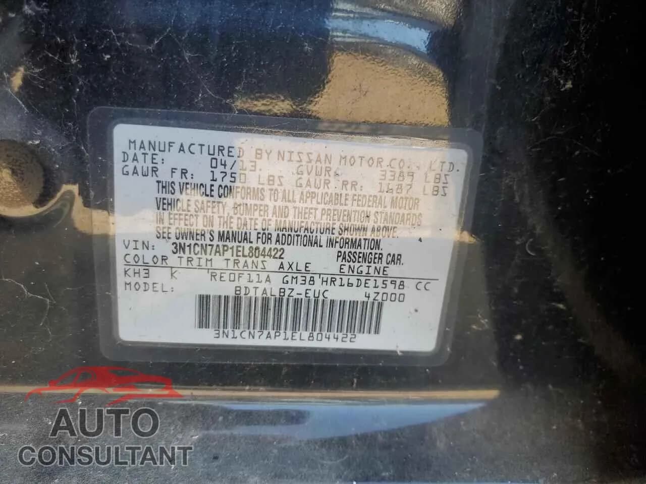 2014 NISSAN VERSA Damaged VIN 3N1CN7AP1EL804422 – photo 12 2014 NISSAN VERSA Damaged VIN 3N1CN7AP1EL804422 – photo 12