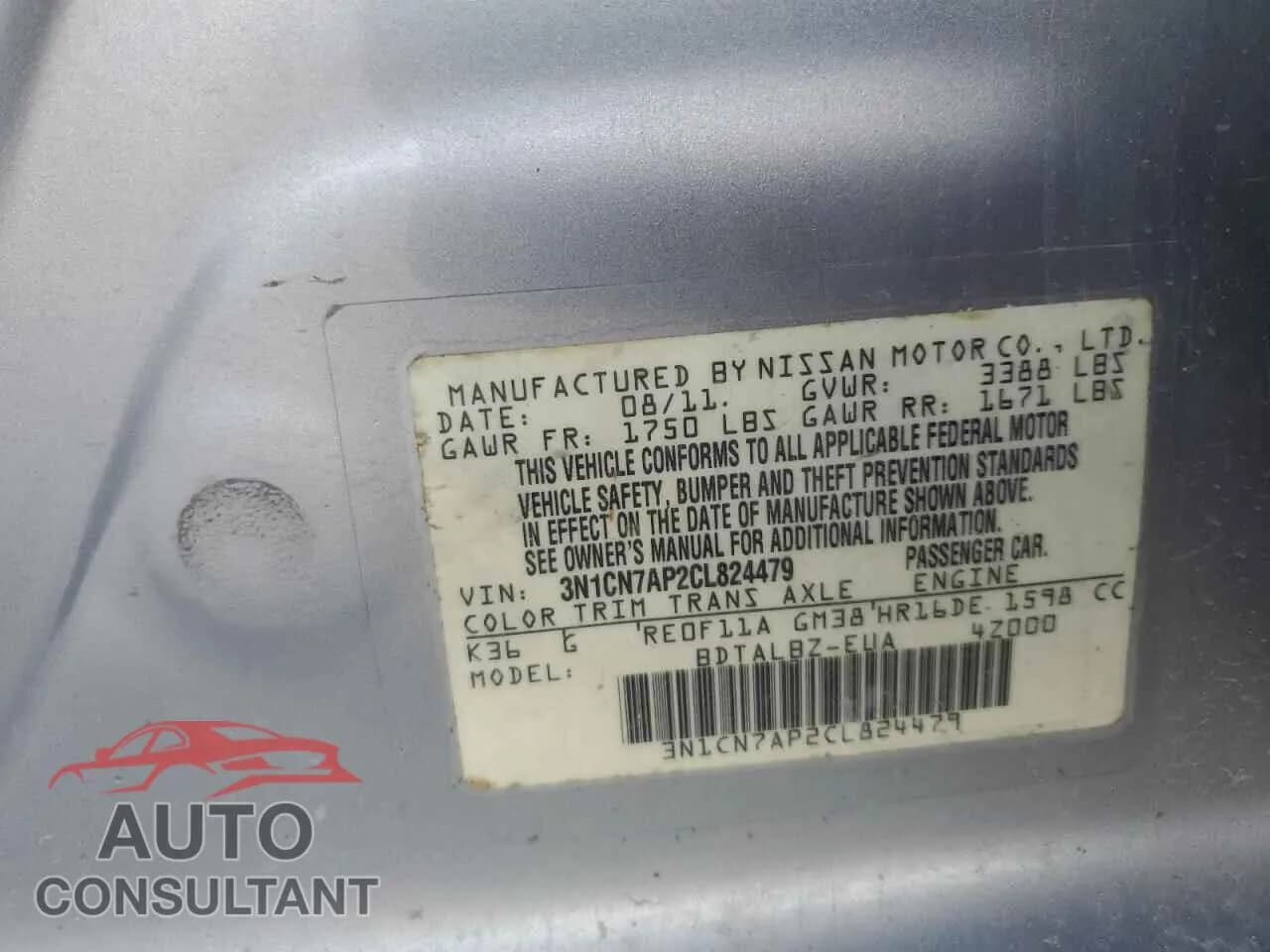 2012 NISSAN VERSA Damaged VIN 3N1CN7AP2CL824479 – photo 25 2012 NISSAN VERSA Damaged VIN 3N1CN7AP2CL824479 – photo 25