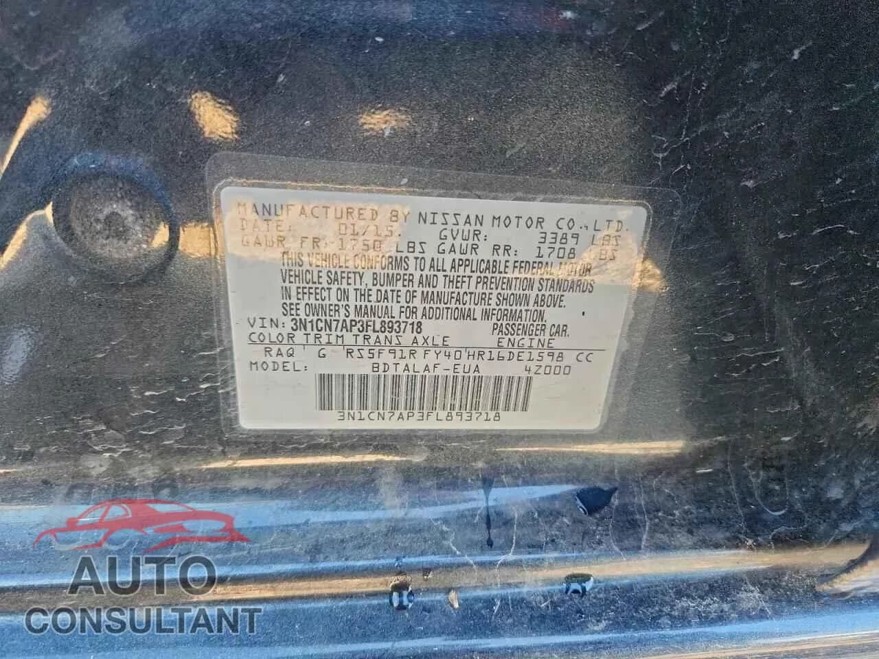 2015 NISSAN VERSA Damaged VIN 3N1CN7AP3FL893718 – photo 13 2015 NISSAN VERSA Damaged VIN 3N1CN7AP3FL893718 – photo 13