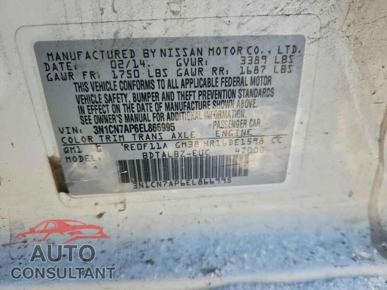 2014 NISSAN VERSA Damaged VIN 3N1CN7AP6EL866995 – photo 13 2014 NISSAN VERSA Damaged VIN 3N1CN7AP6EL866995 – photo 13