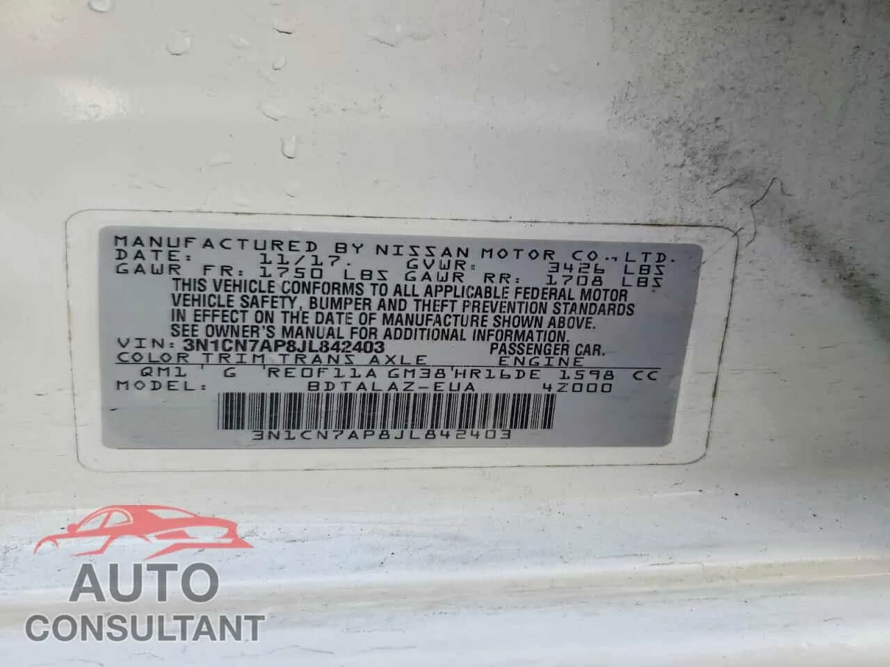 2018 NISSAN VERSA Damaged VIN 3N1CN7AP8JL842403 – photo 12 2018 NISSAN VERSA Damaged VIN 3N1CN7AP8JL842403 – photo 12