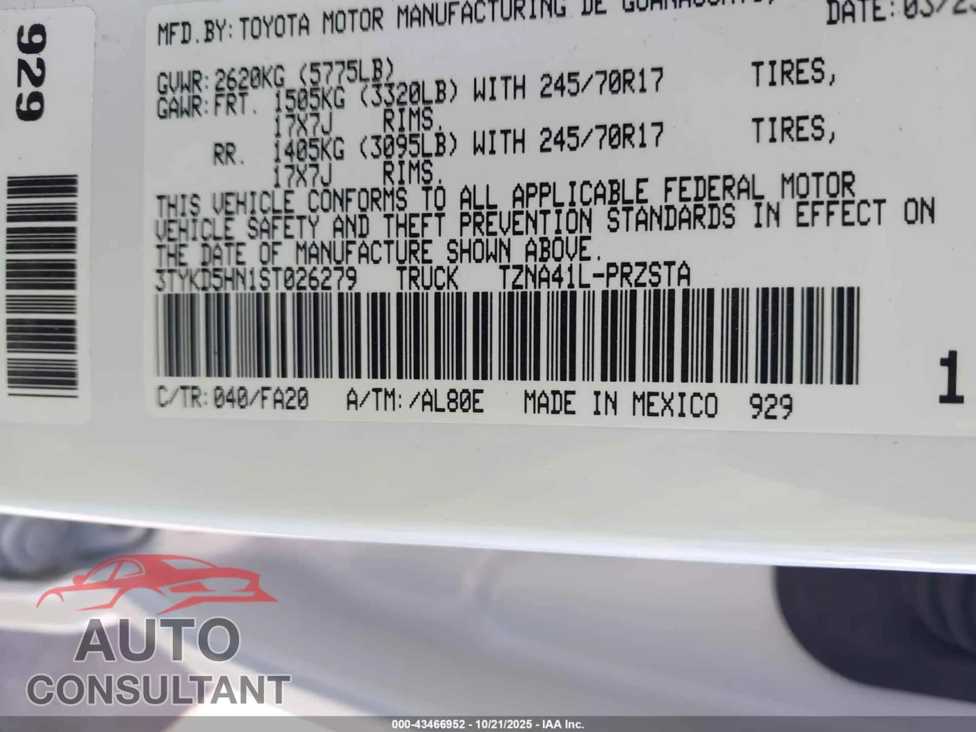 2025 TOYOTA TACOMA Damaged VIN 3TYKD5HN1ST026279 – trunk area 2025 TOYOTA TACOMA Damaged VIN 3TYKD5HN1ST026279 – trunk area