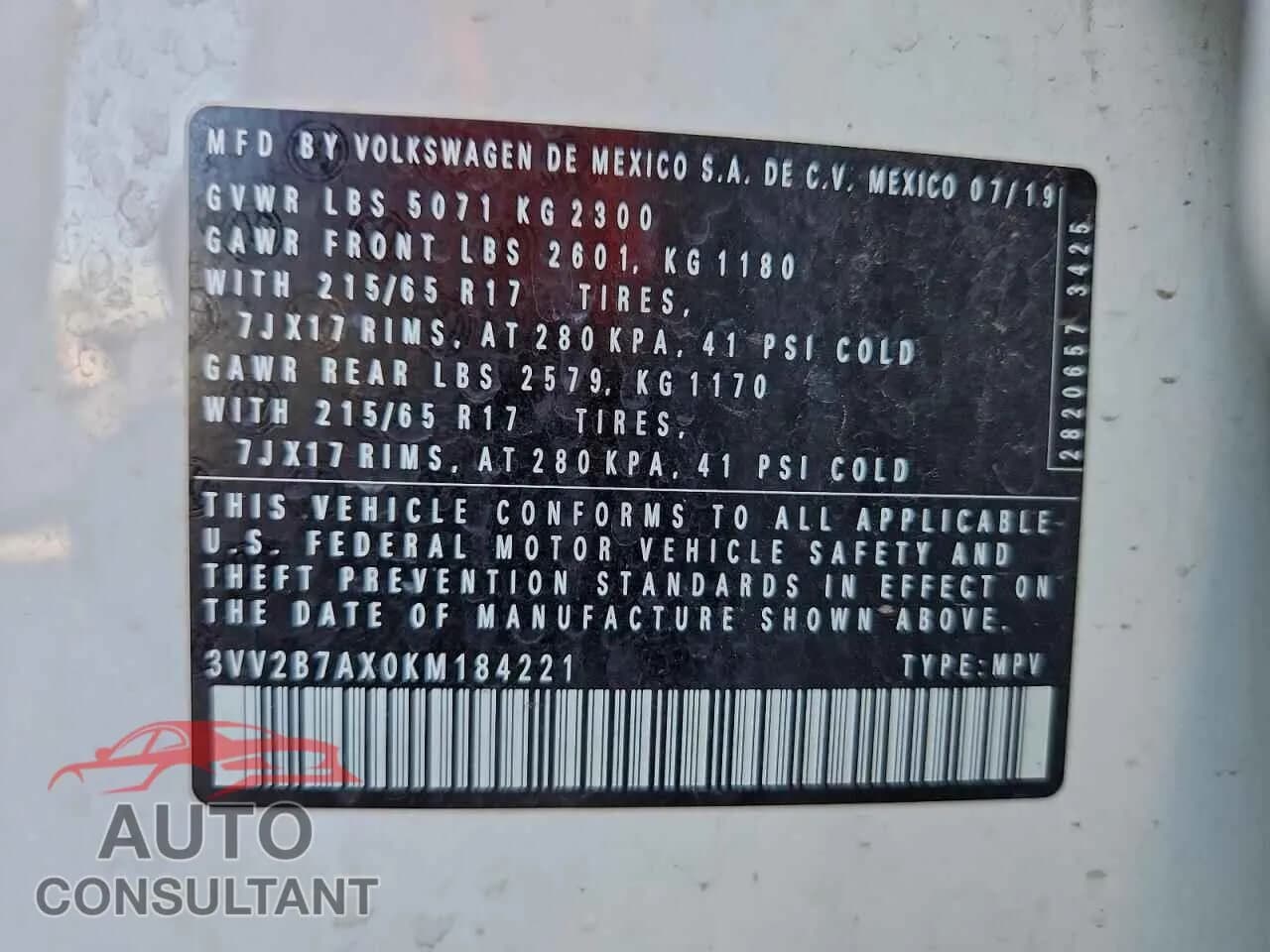 2019 VOLKSWAGEN TIGUAN Damaged VIN 3VV2B7AX0KM184221 – photo 14 2019 VOLKSWAGEN TIGUAN Damaged VIN 3VV2B7AX0KM184221 – photo 14