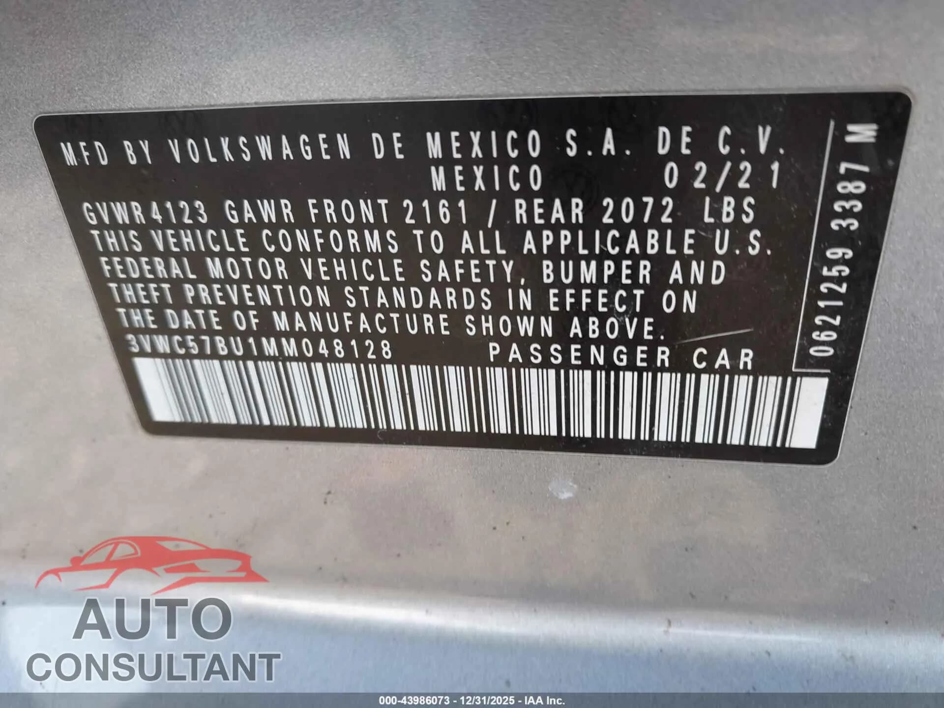 2021 VOLKSWAGEN JETTA Damaged VIN 3VWC57BU1MM048128 – trunk area 2021 VOLKSWAGEN JETTA Damaged VIN 3VWC57BU1MM048128 – trunk area