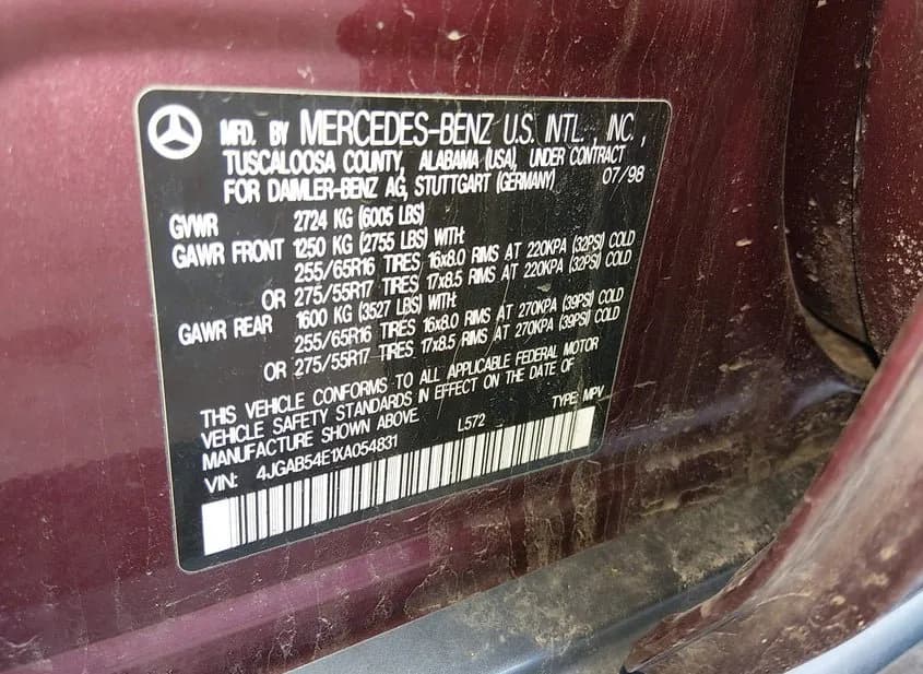 1999 MERCEDES-BENZ M-Class Used VIN 4JGAB54E1XA054831 – photo 11 1999 MERCEDES-BENZ M-Class Used VIN 4JGAB54E1XA054831 – photo 11